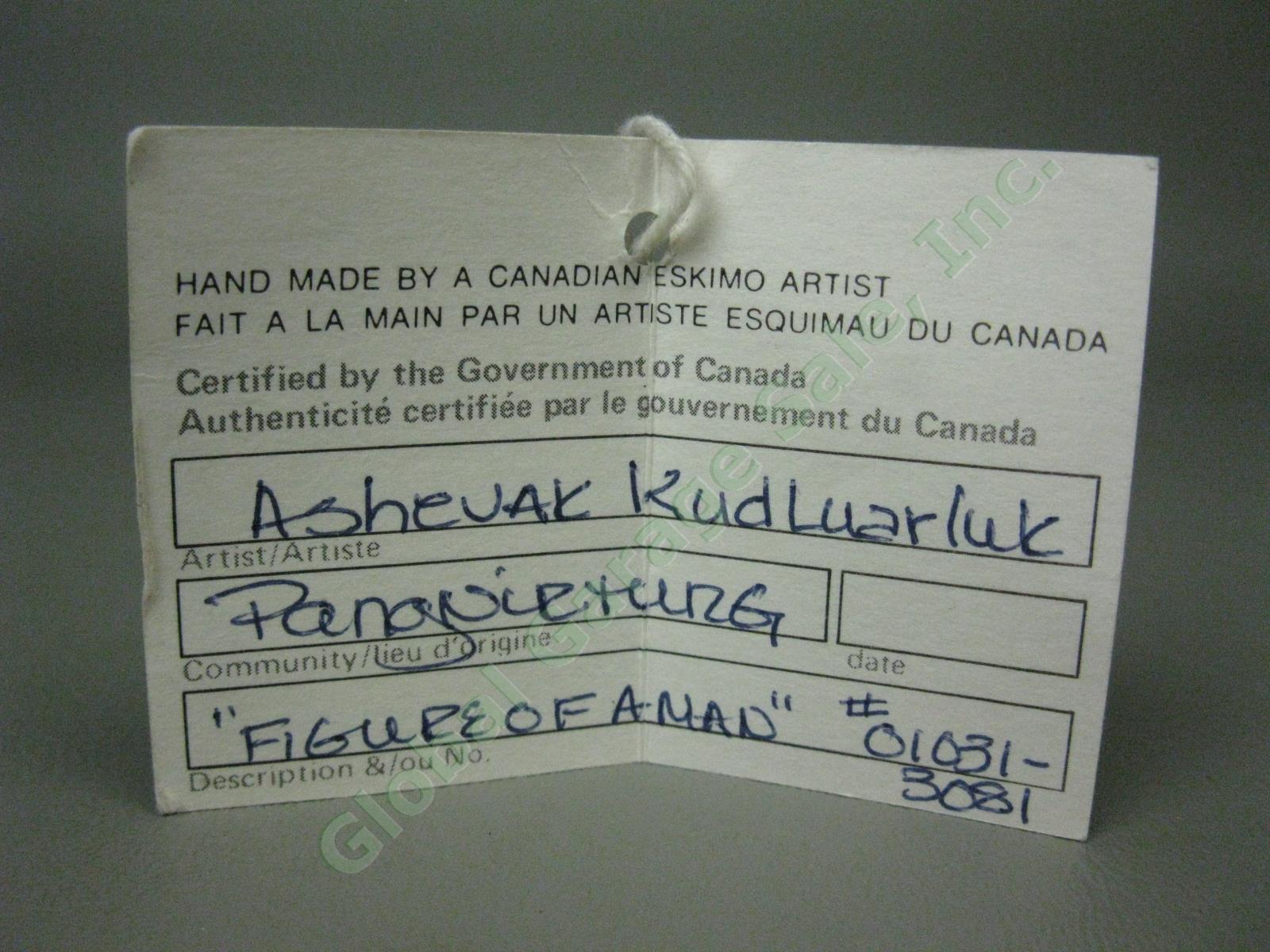 Vtg 1970s Inuit Signed Soapstone Carving Sculpture Pangnirtung Nunavut Canada 10