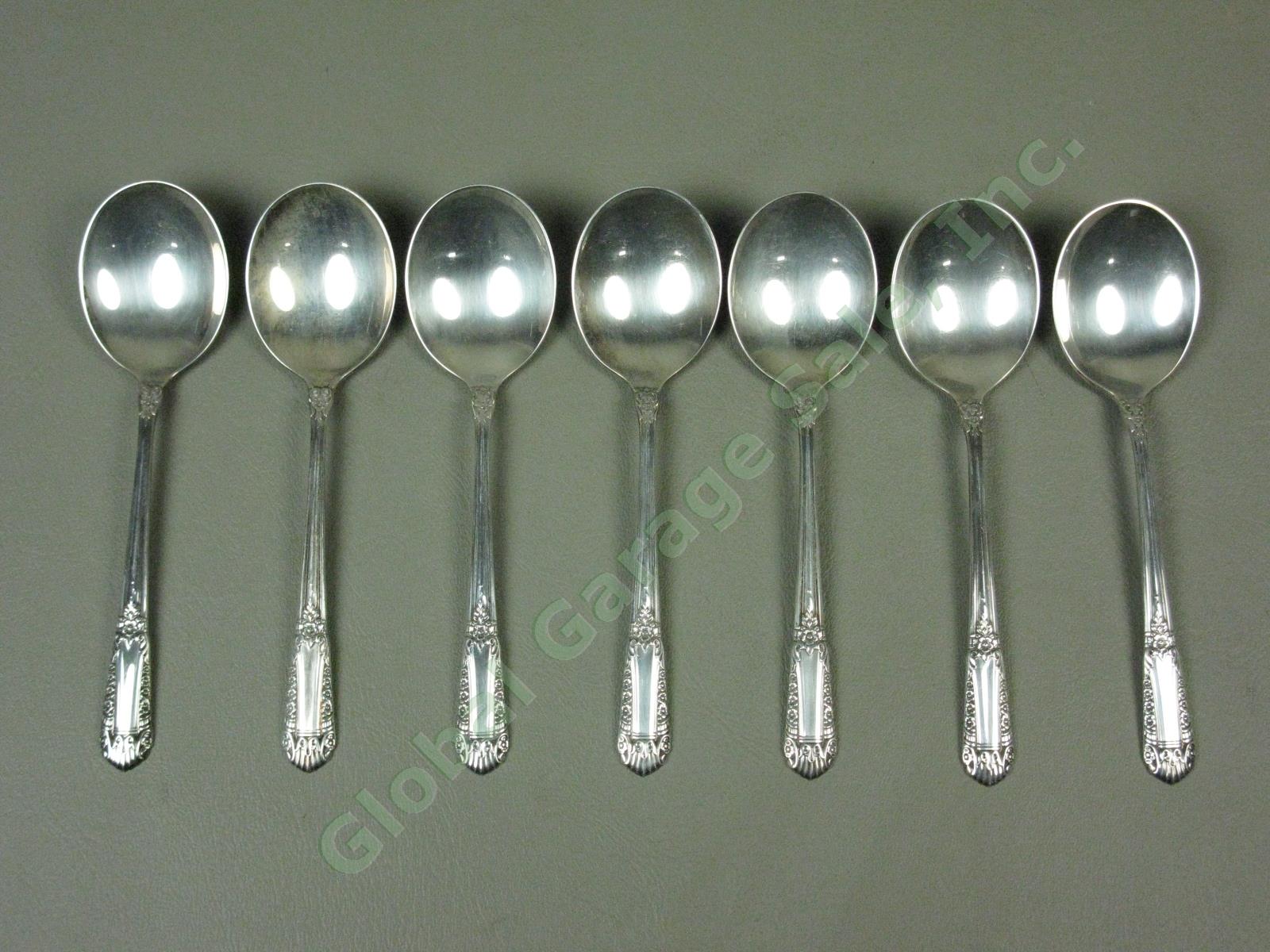 7 State House Inaugural Sterling Silver Soup Spoons Silverware Flatware Set NR!
