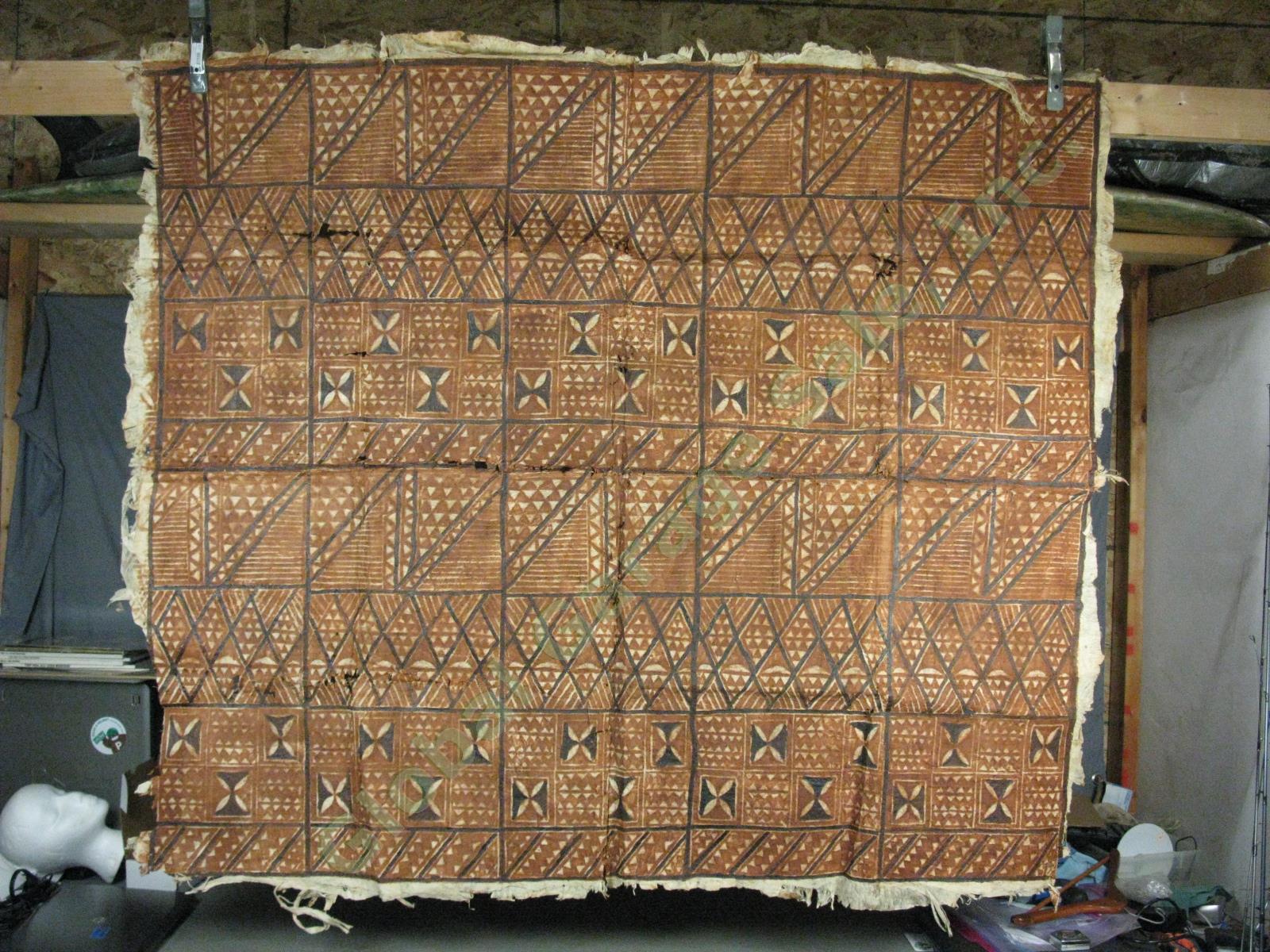 Vtg Antique 1940s Tapa Bark Cloth Two-Sided 55"x64" South Pacific Polynesia NR!