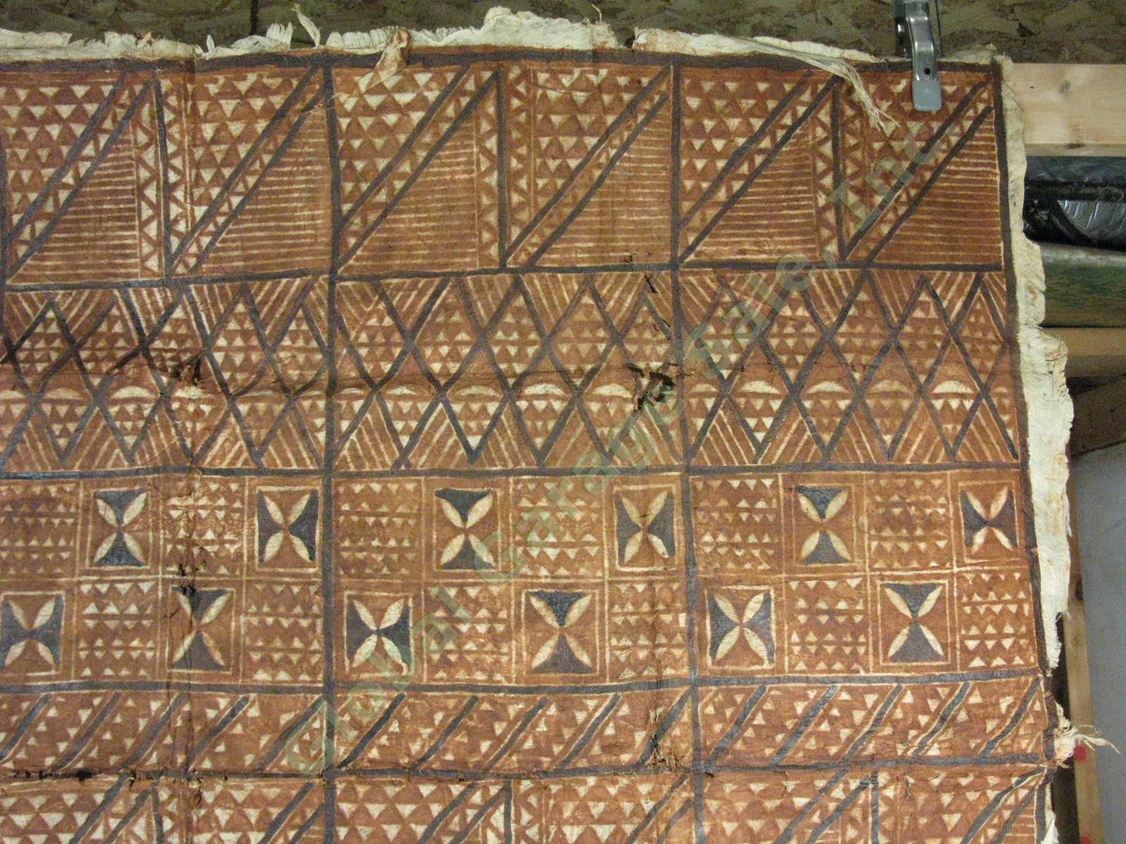 Vtg Antique 1940s Tapa Bark Cloth Two-Sided 55"x64" South Pacific Polynesia NR! 2
