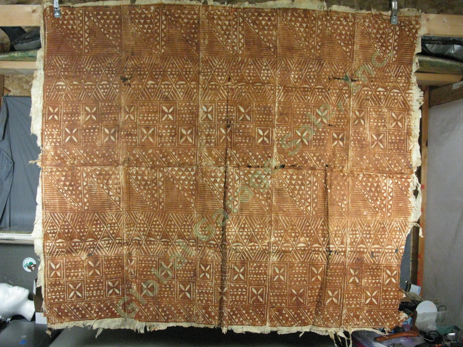 Vtg Antique 1940s Tapa Bark Cloth Two-Sided 55"x64" South Pacific Polynesia NR! 9
