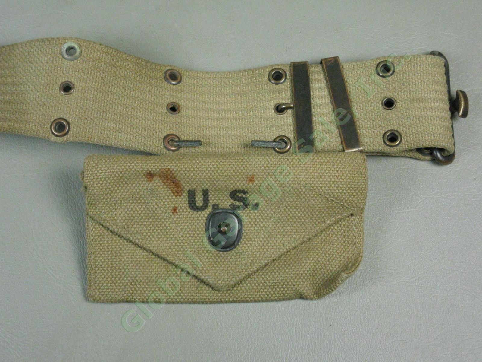 WWII US Army Web Belt 1941 First Aid Pouch +2 M-1910 Canteens WWI 1918 BA Co Lot 1