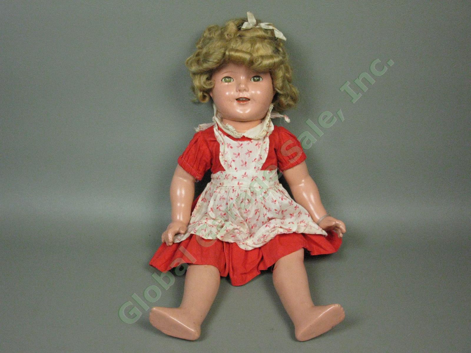 Vtg Antique 1930s Shirley Temple 18" Composition Doll Original Dress Sleep Eyes