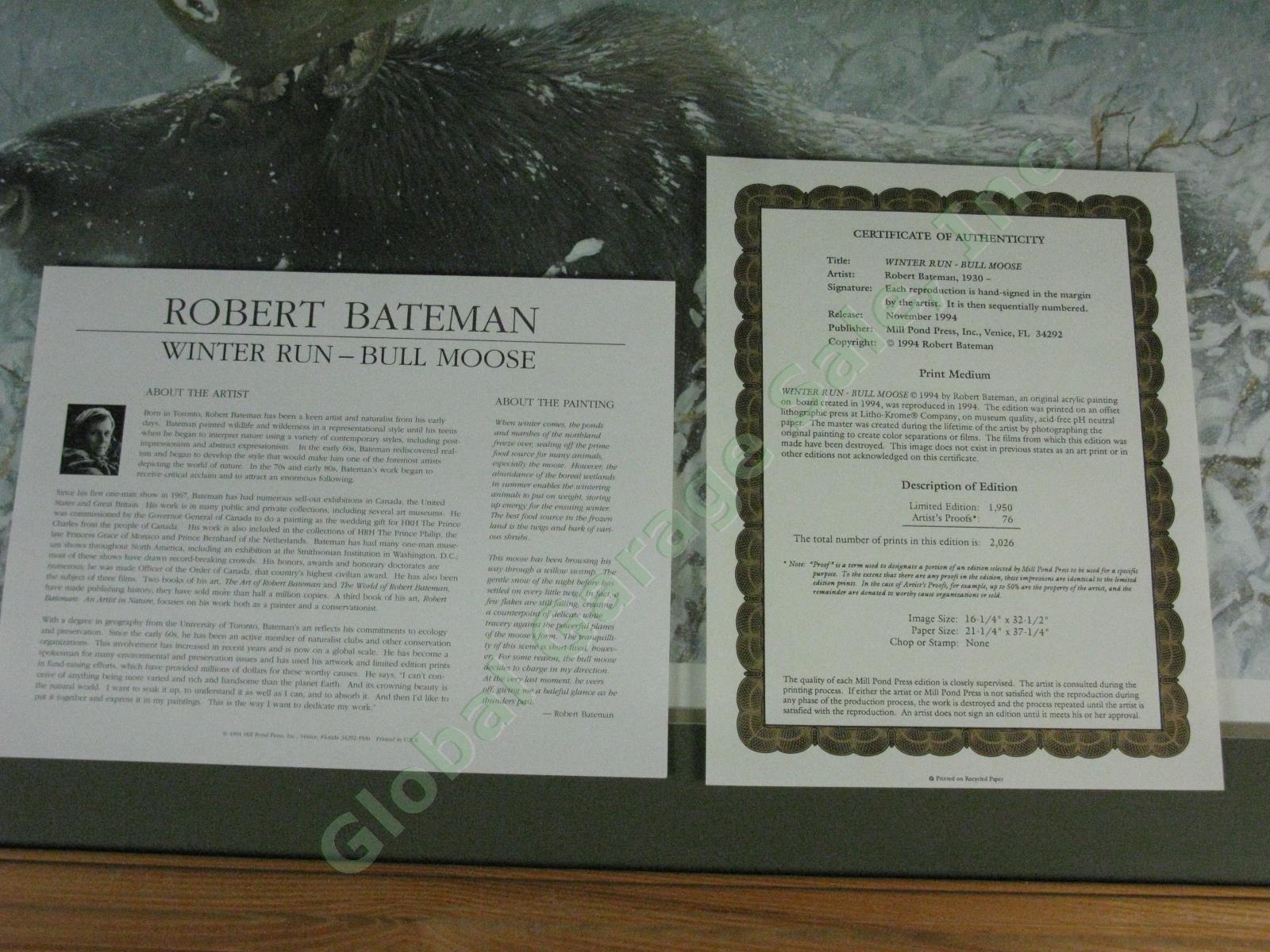 Robert Bateman 1994 Signed Print Winter Run Bull Moose Ltd Ed #164/1950 16"x32" 7