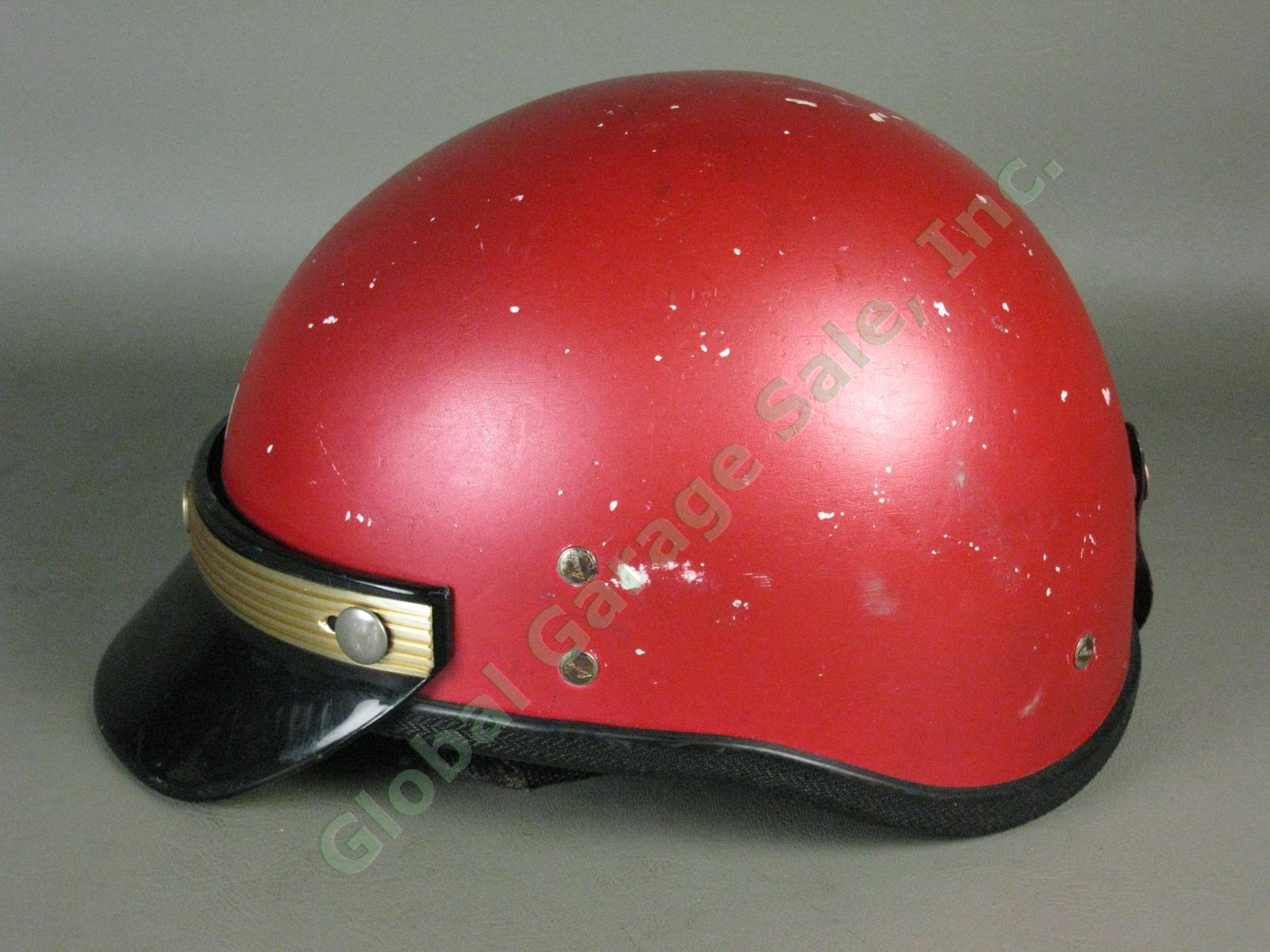 Vtg Red Buco Motorcycle Half Helmet w/Liner + Green Visor Adjustable Sz 6 1/2-8 2