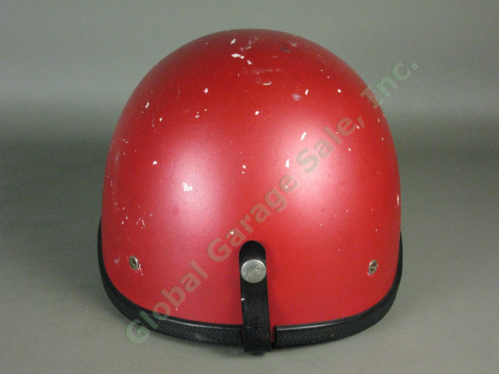 Vtg Red Buco Motorcycle Half Helmet w/Liner + Green Visor Adjustable Sz 6 1/2-8 3