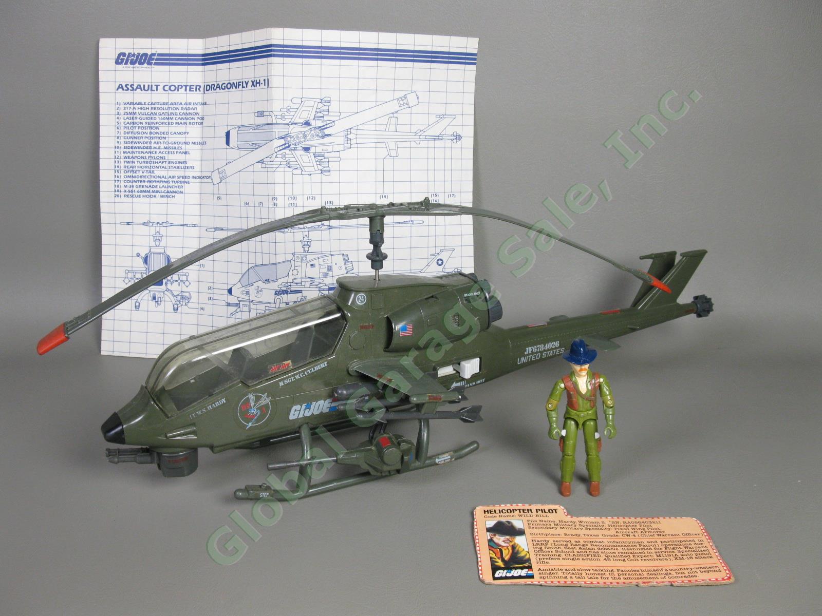 100% Complete 1983 GI Joe Dragonfly Assault Copter XH-1 Helicopter Wild Bill NR