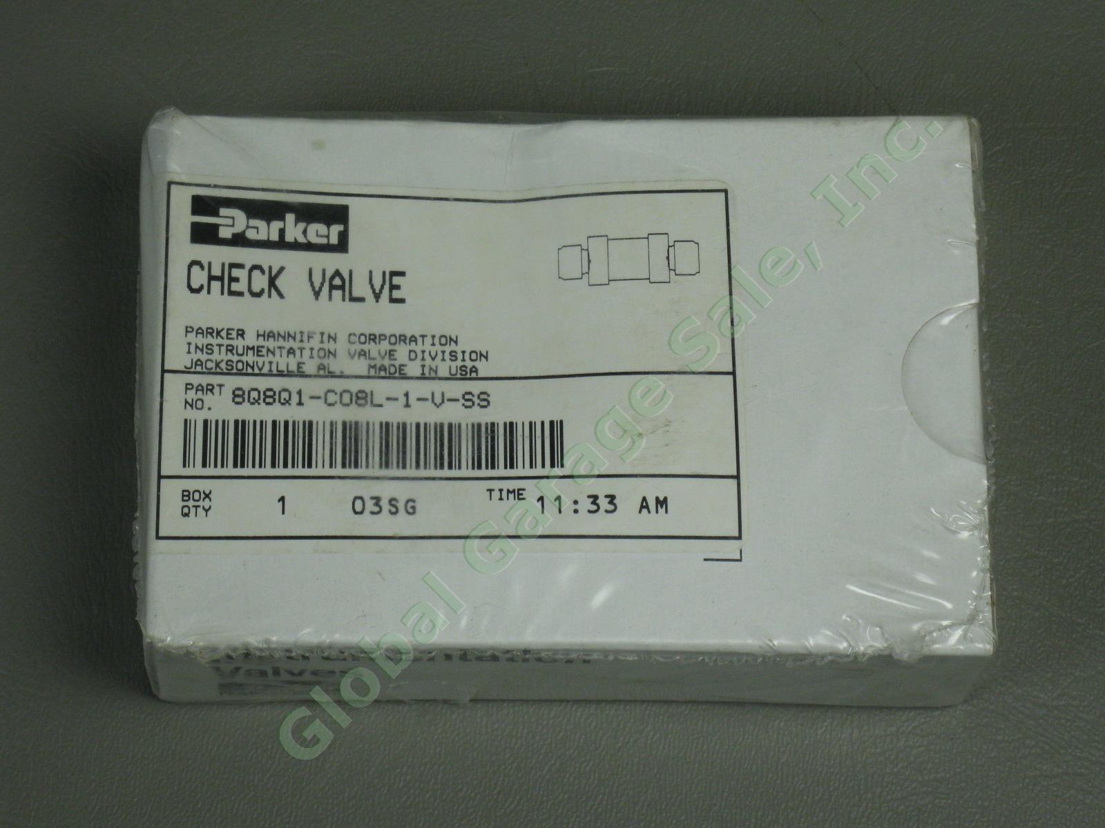 Parker CO Check Valve 8Q8Q1-C08L-1-V-SS 1/2" Flourocarbon Stainless Steel NPT 1