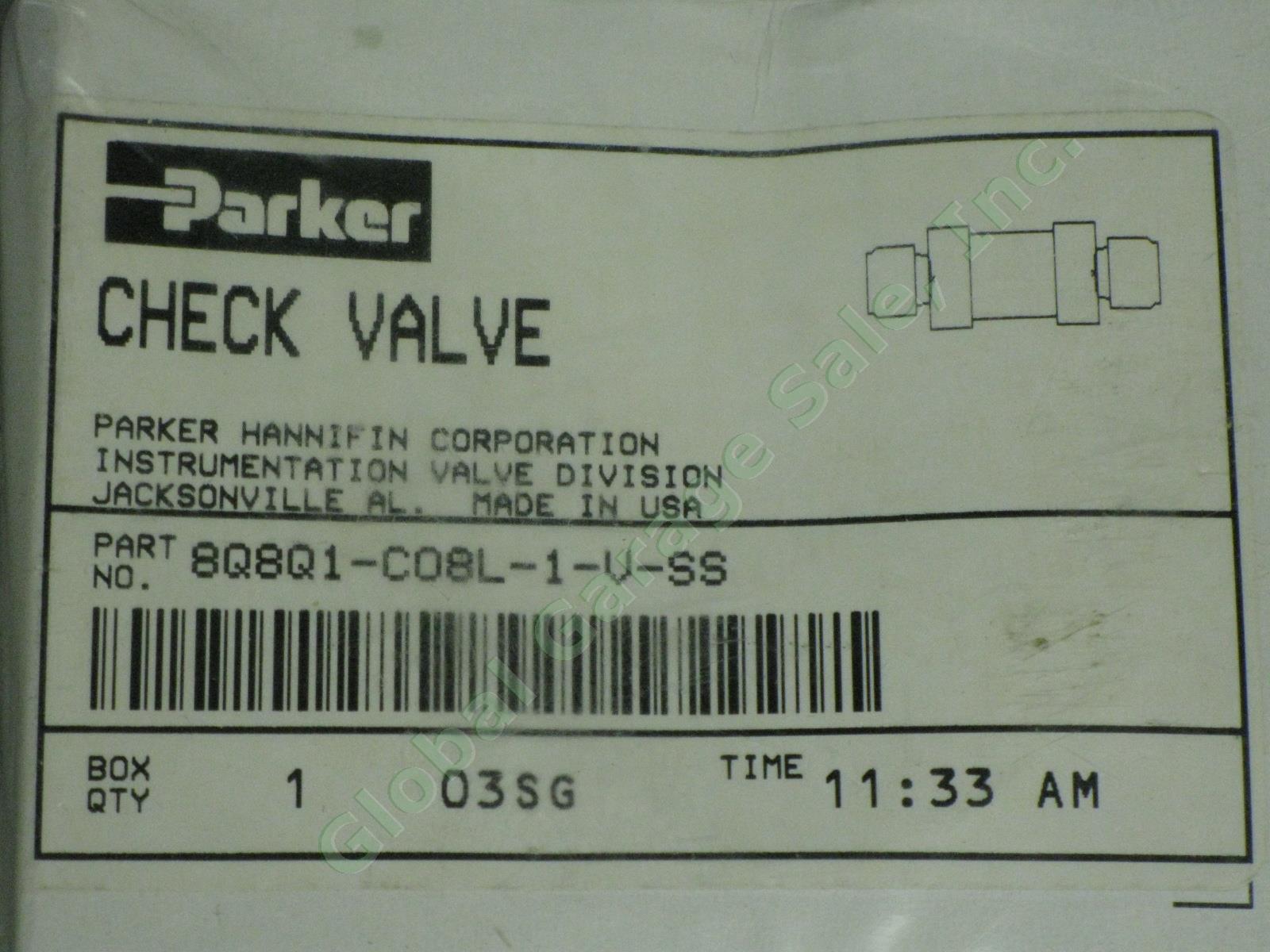 Parker CO Check Valve 8Q8Q1-C08L-1-V-SS 1/2" Flourocarbon Stainless Steel NPT 2