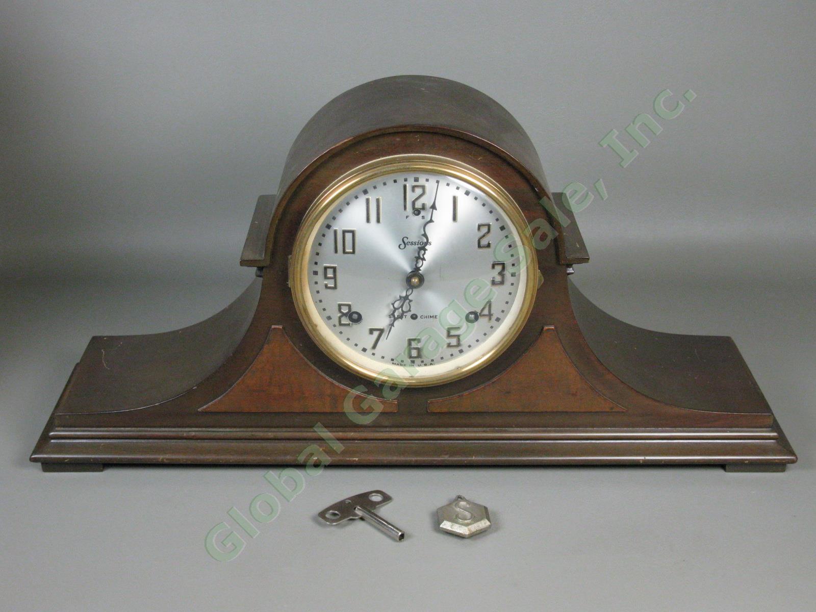 Vtg Antique Sessions Westminster Tambour Pendulum Mantle Clock Runs + Chimes NR!