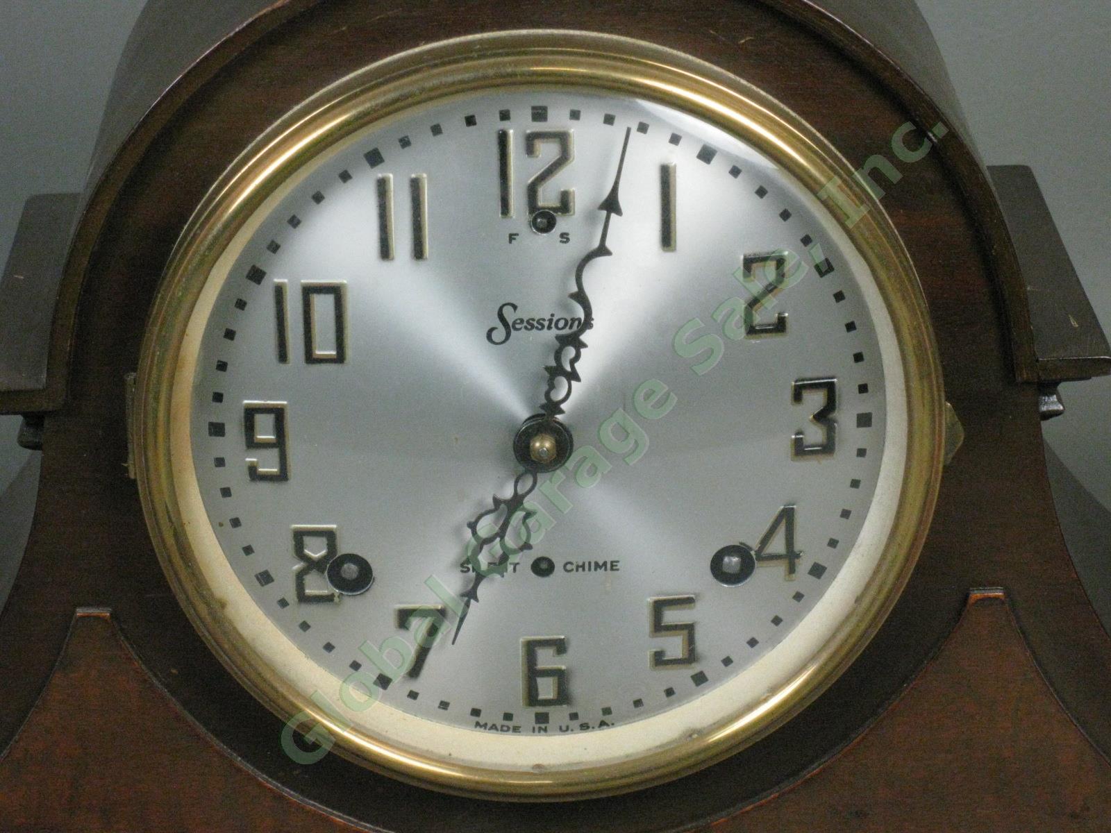 Vtg Antique Sessions Westminster Tambour Pendulum Mantle Clock Runs + Chimes NR! 1