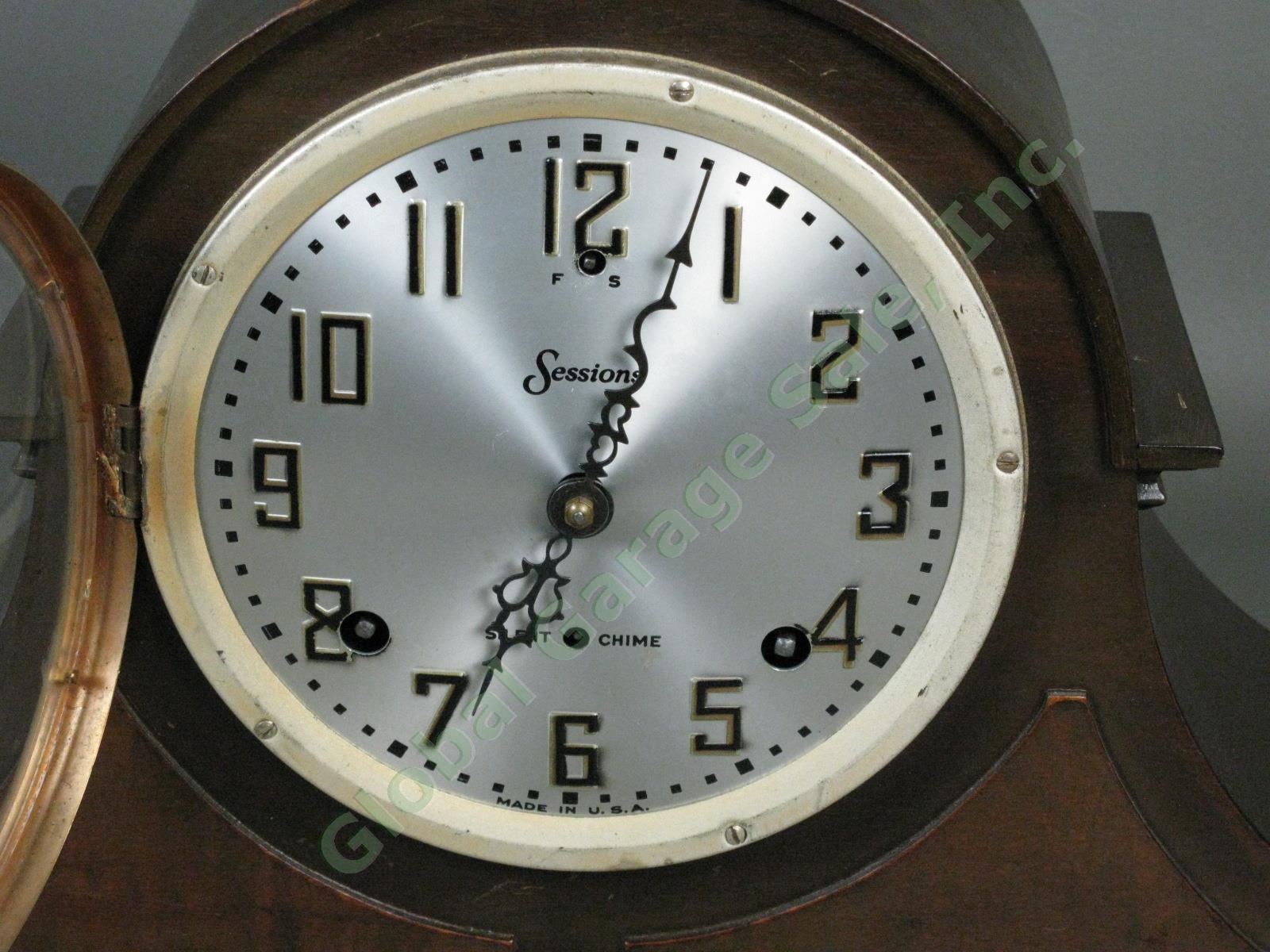 Vtg Antique Sessions Westminster Tambour Pendulum Mantle Clock Runs + Chimes NR! 2