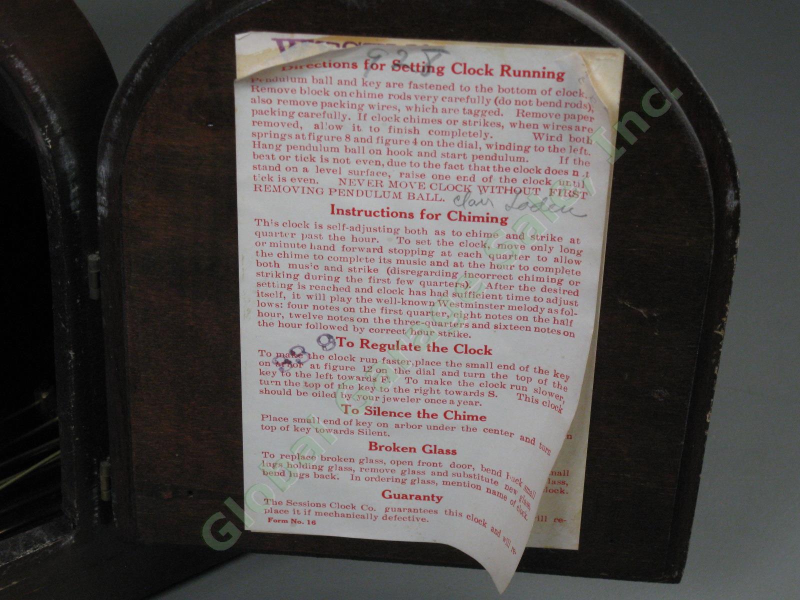 Vtg Antique Sessions Westminster Tambour Pendulum Mantle Clock Runs + Chimes NR! 8