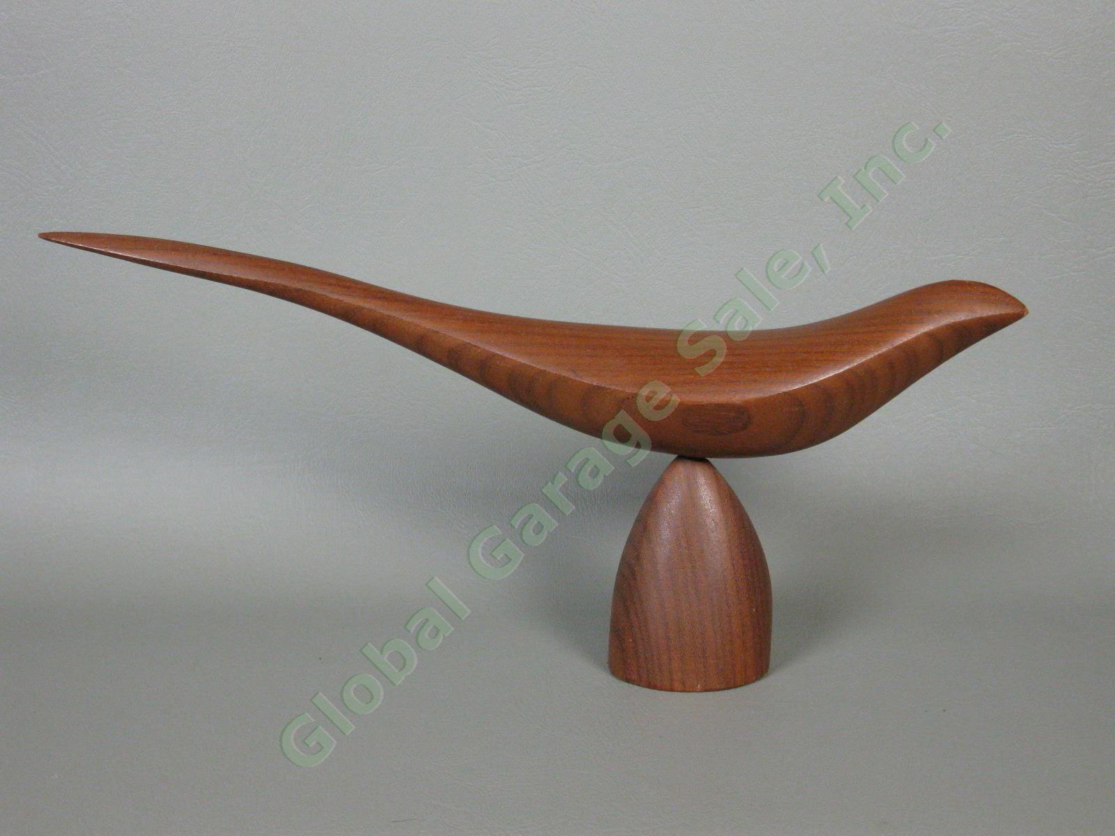 Vtg Emil Milan Signed Mid Century Modern MCM Carved Wood Bird Sculpture 12" Long