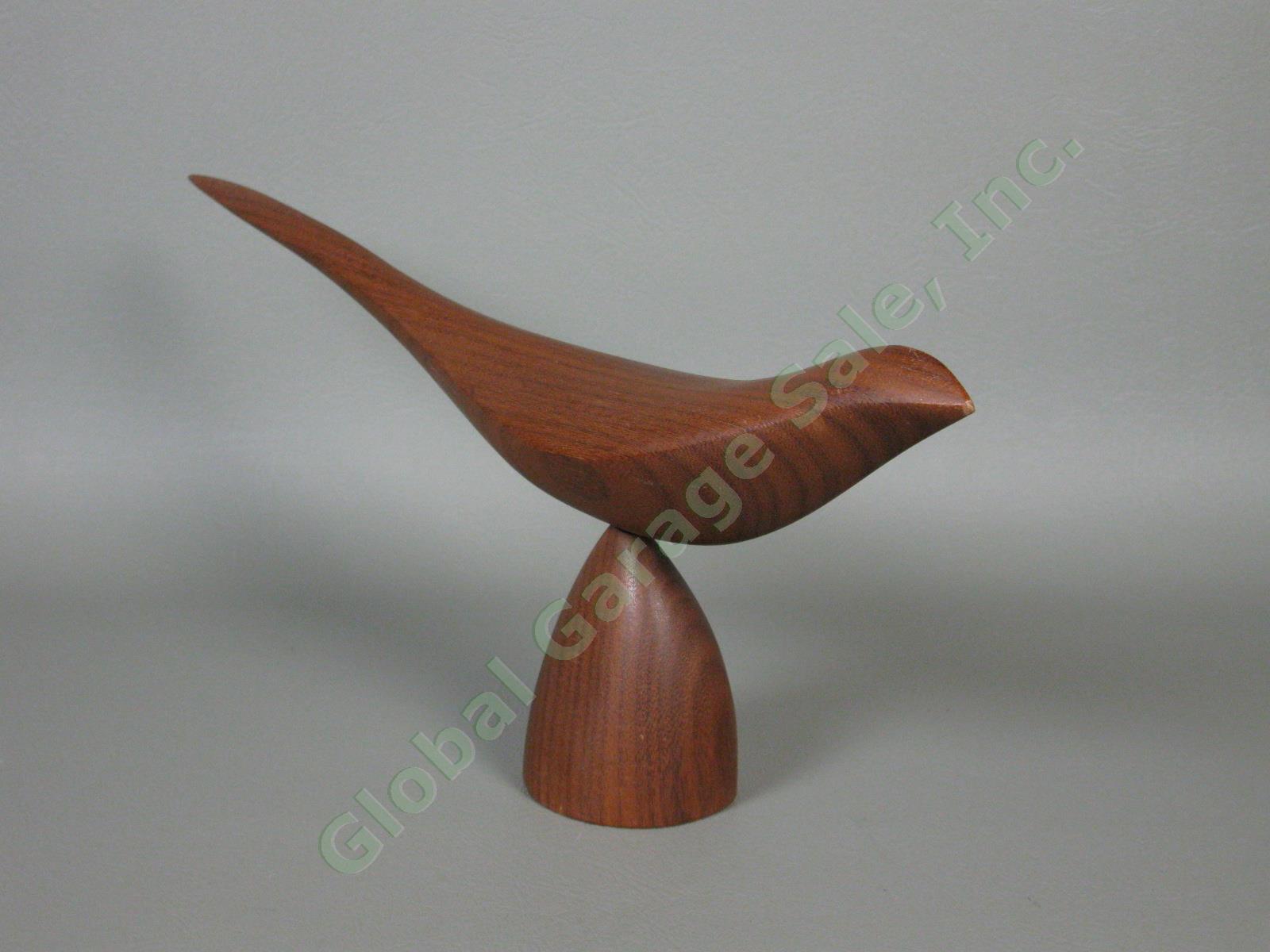 Vtg Emil Milan Signed Mid Century Modern MCM Carved Wood Bird Sculpture 12" Long 2