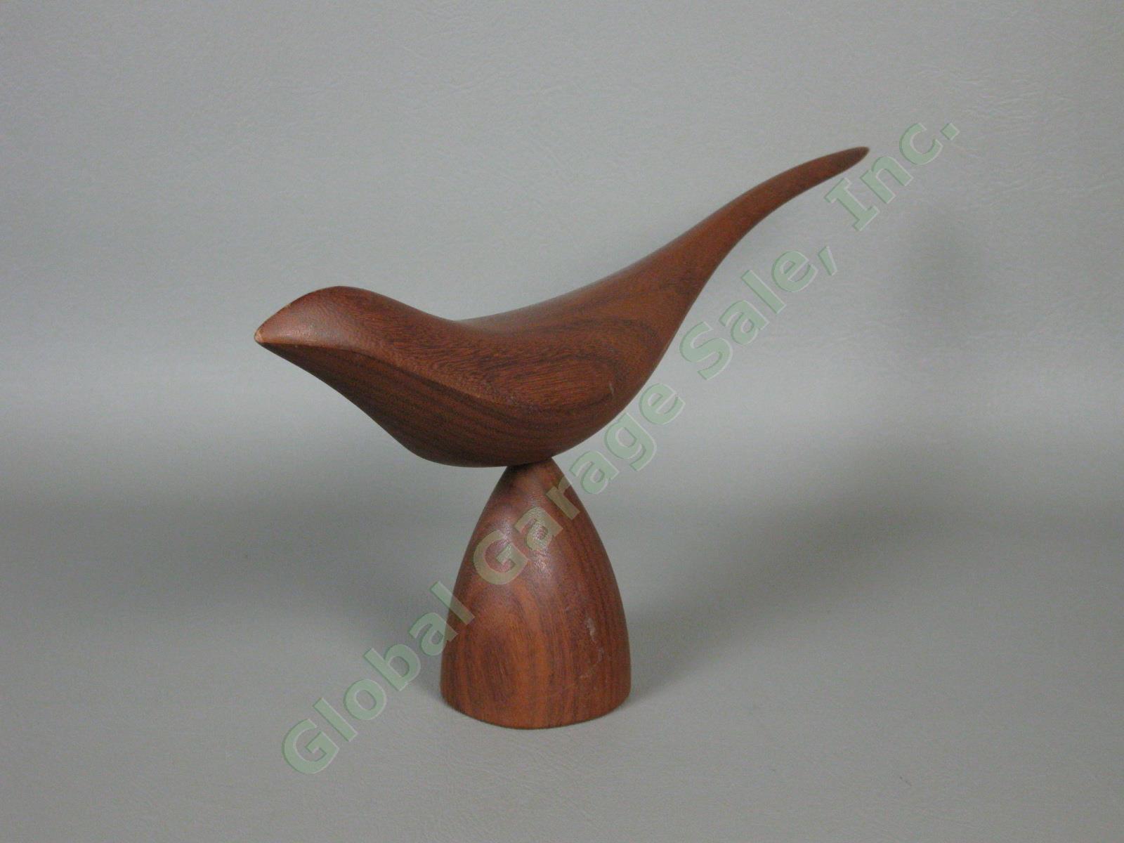 Vtg Emil Milan Signed Mid Century Modern MCM Carved Wood Bird Sculpture 12" Long 3