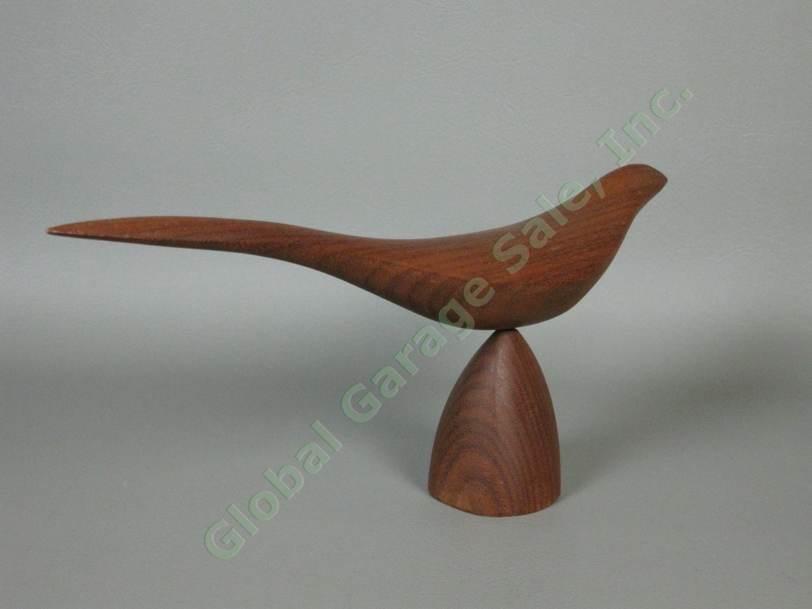 Vtg Emil Milan Signed Mid Century Modern MCM Carved Wood Bird Sculpture 12" Long 5