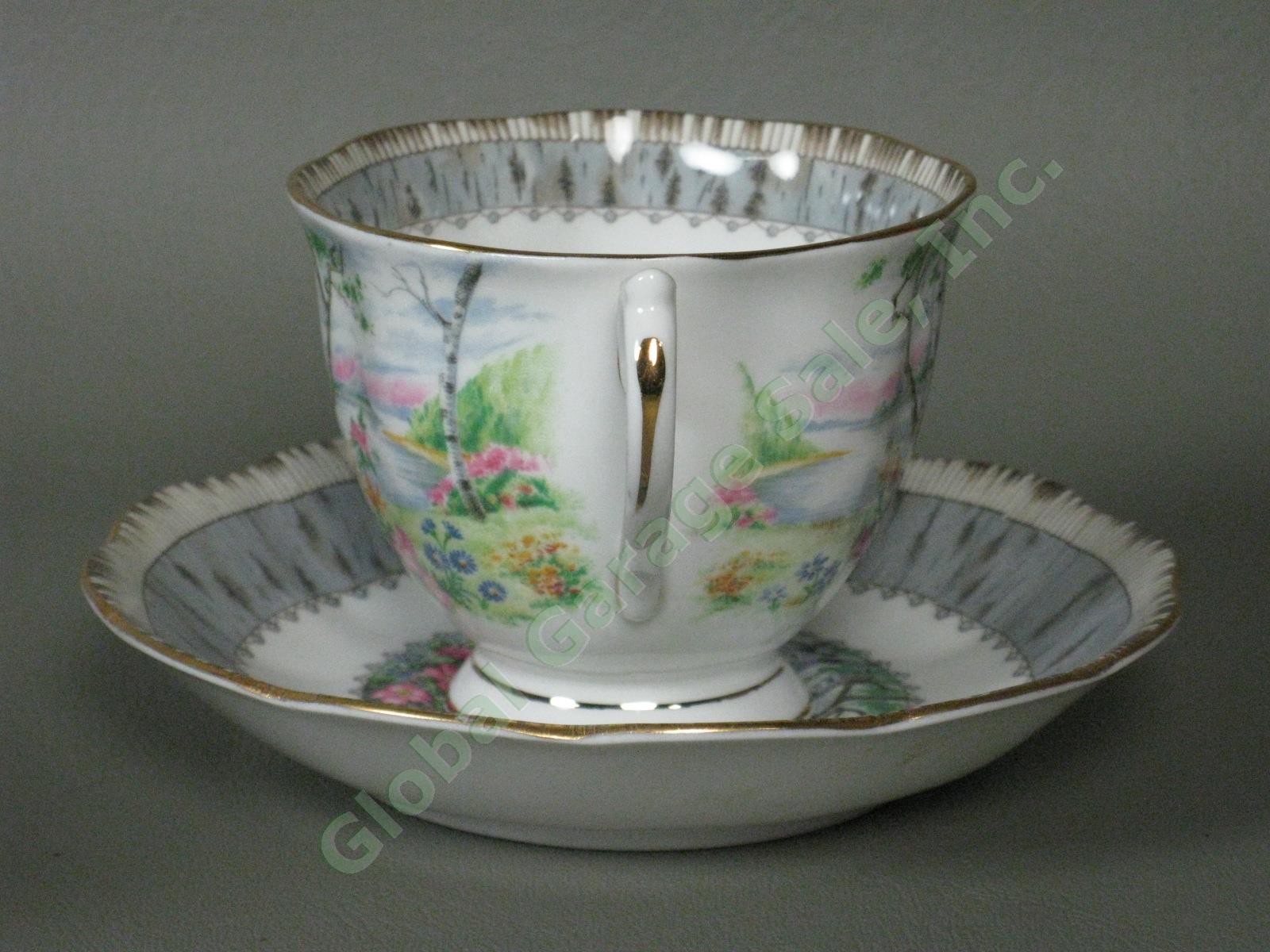 8 Vintage Royal Albert Silver Birch Bone China Teacups Tea Cups + Saucers Set NR 4