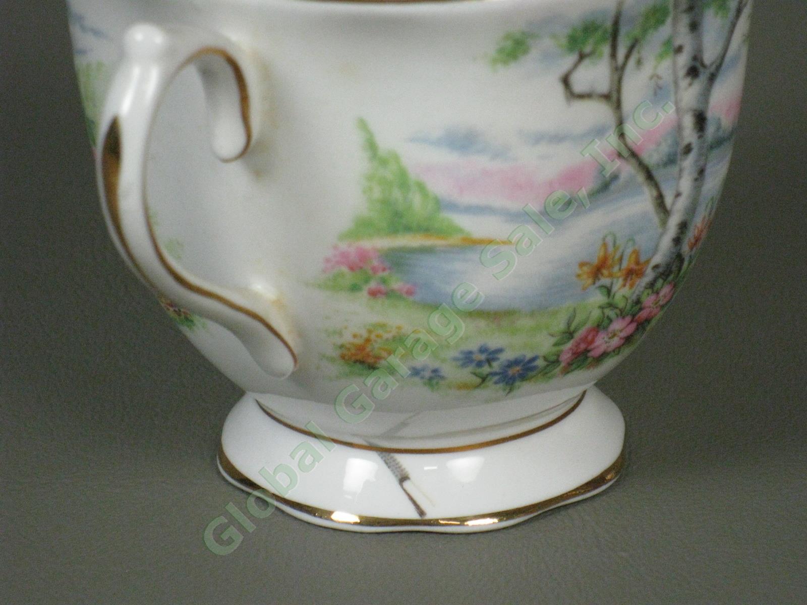 8 Vintage Royal Albert Silver Birch Bone China Teacups Tea Cups + Saucers Set NR 9