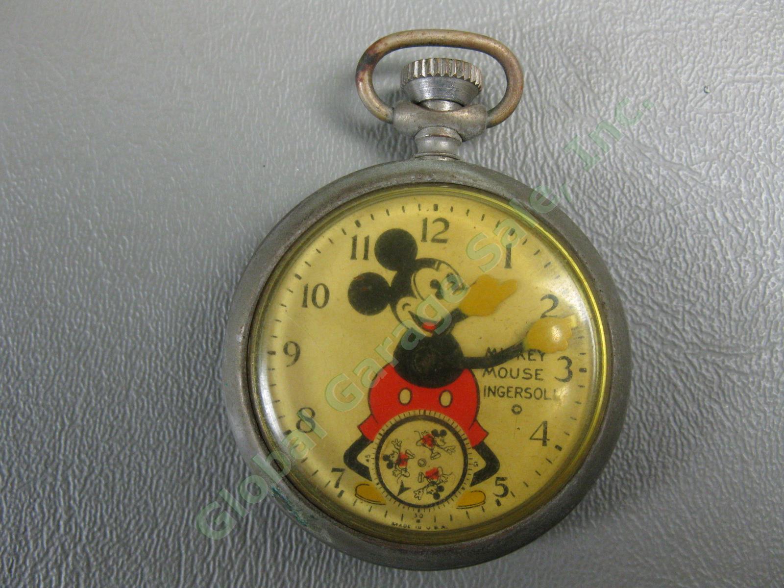 1930s 1934 Ingersoll Walt Disney Mickey Mouse Pocket Watch