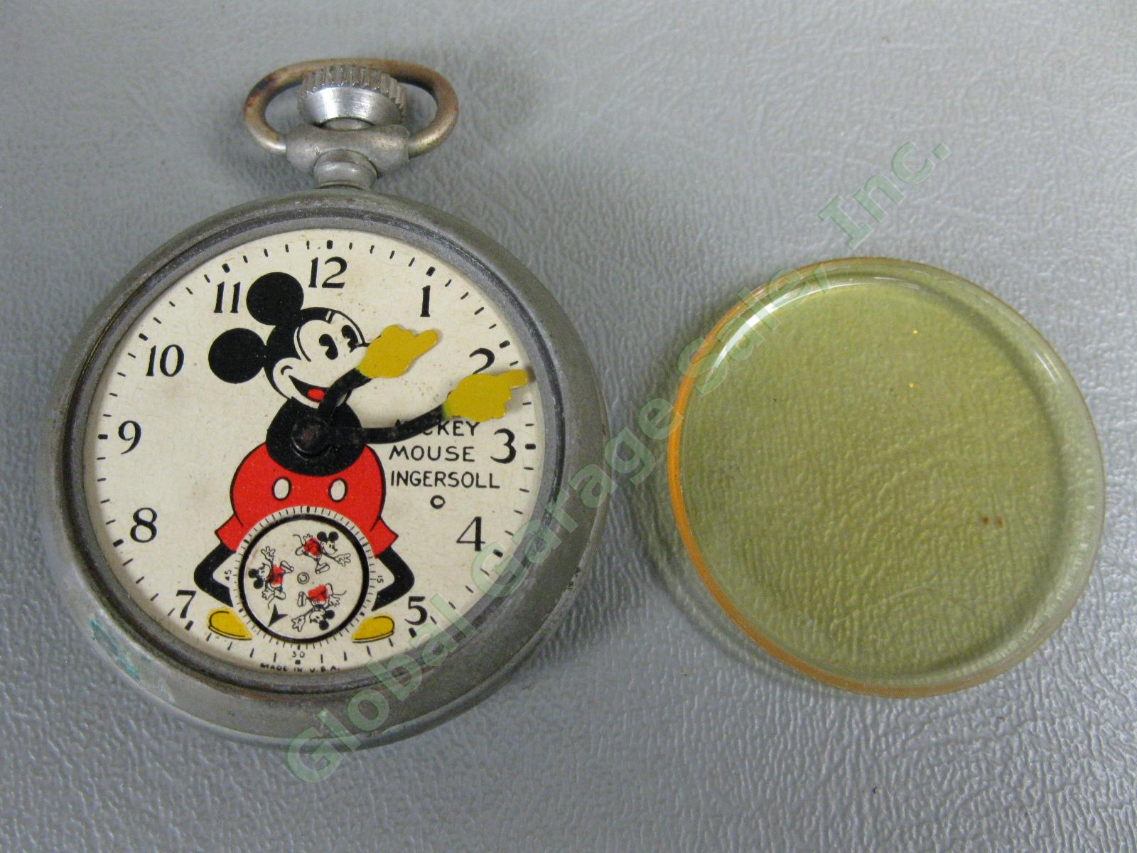 1930s 1934 Ingersoll Walt Disney Mickey Mouse Pocket Watch 6