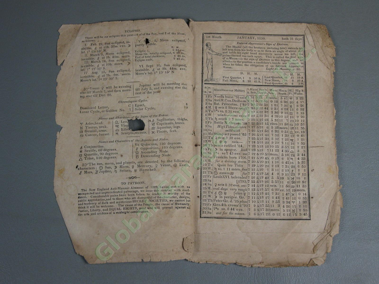 Antique 1830 New England Anti-Masonic Almanac John Marsh Free Masons Temple NR! 3