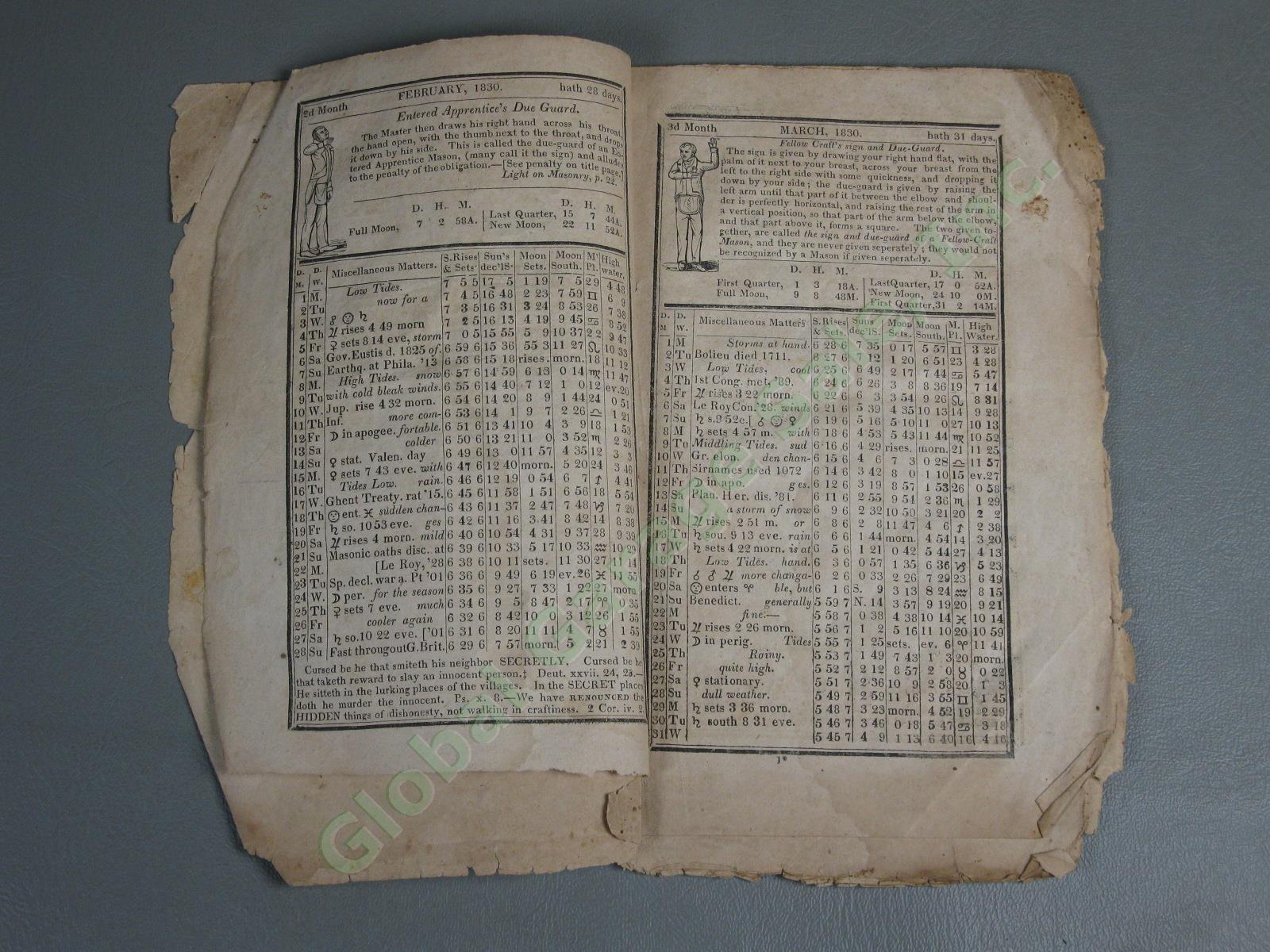 Antique 1830 New England Anti-Masonic Almanac John Marsh Free Masons Temple NR! 4