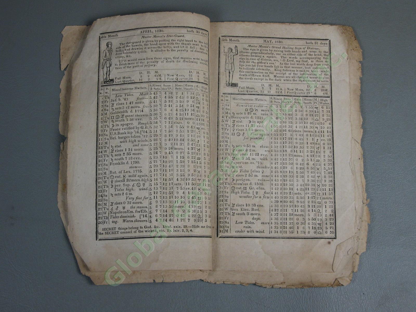 Antique 1830 New England Anti-Masonic Almanac John Marsh Free Masons Temple NR! 5