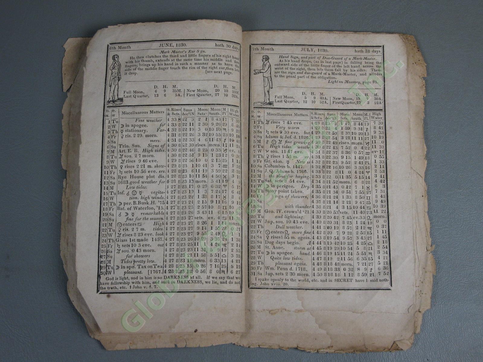 Antique 1830 New England Anti-Masonic Almanac John Marsh Free Masons Temple NR! 6