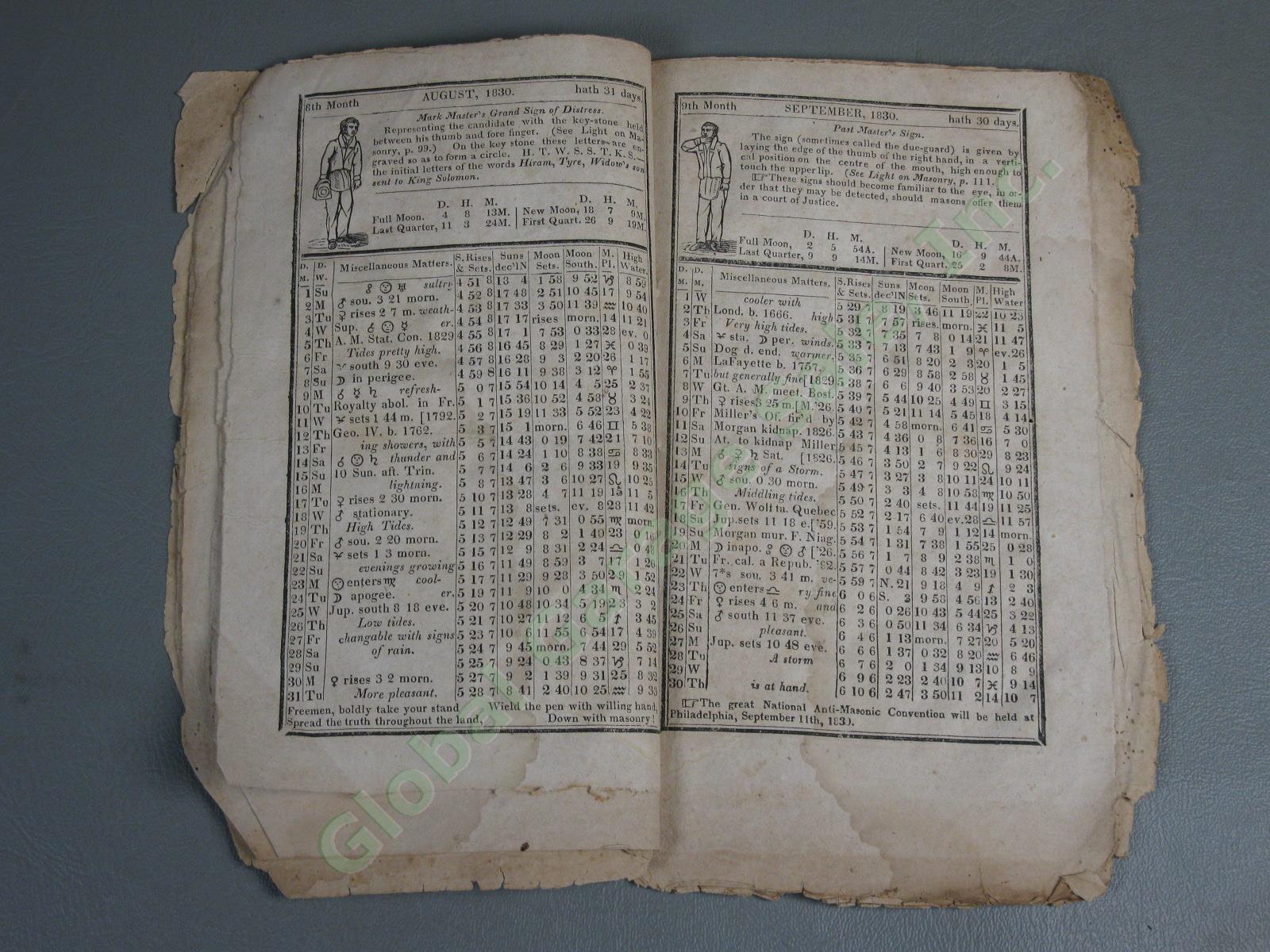 Antique 1830 New England Anti-Masonic Almanac John Marsh Free Masons Temple NR! 7