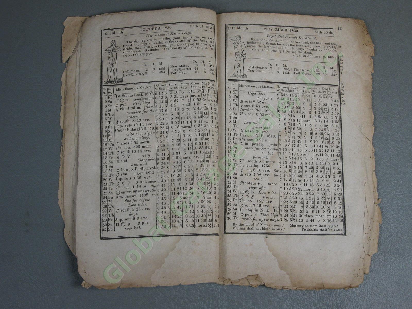 Antique 1830 New England Anti-Masonic Almanac John Marsh Free Masons Temple NR! 8