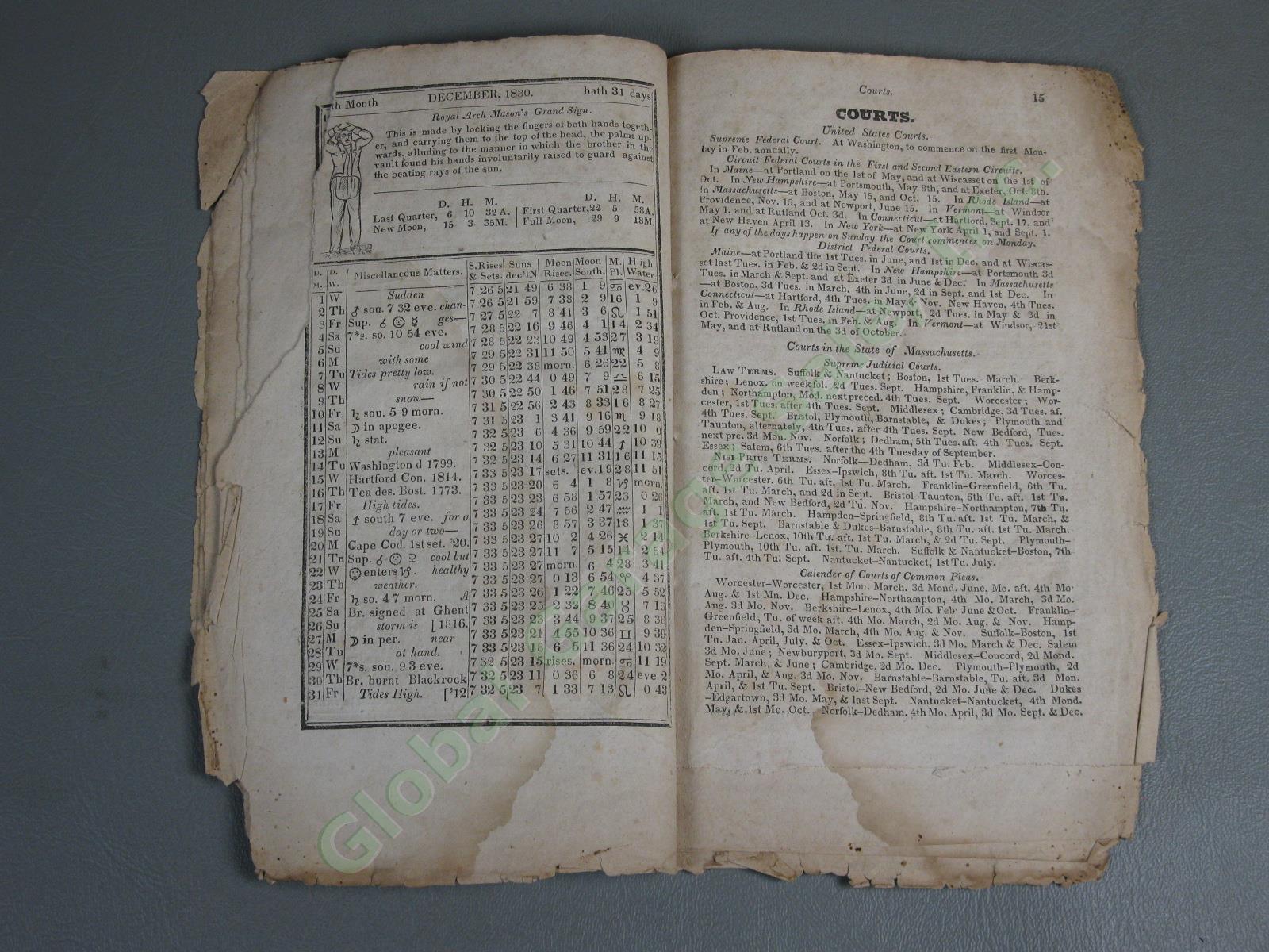 Antique 1830 New England Anti-Masonic Almanac John Marsh Free Masons Temple NR! 9