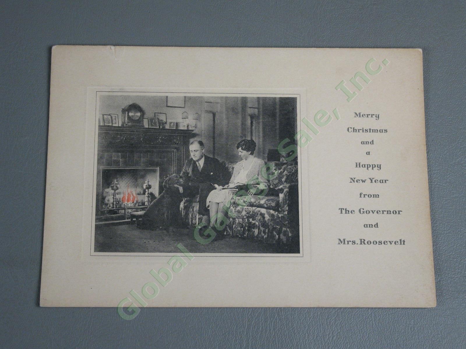 Rare Governor Franklin D Roosevelt FDR + Eleanor Christmas New Year Photo Card