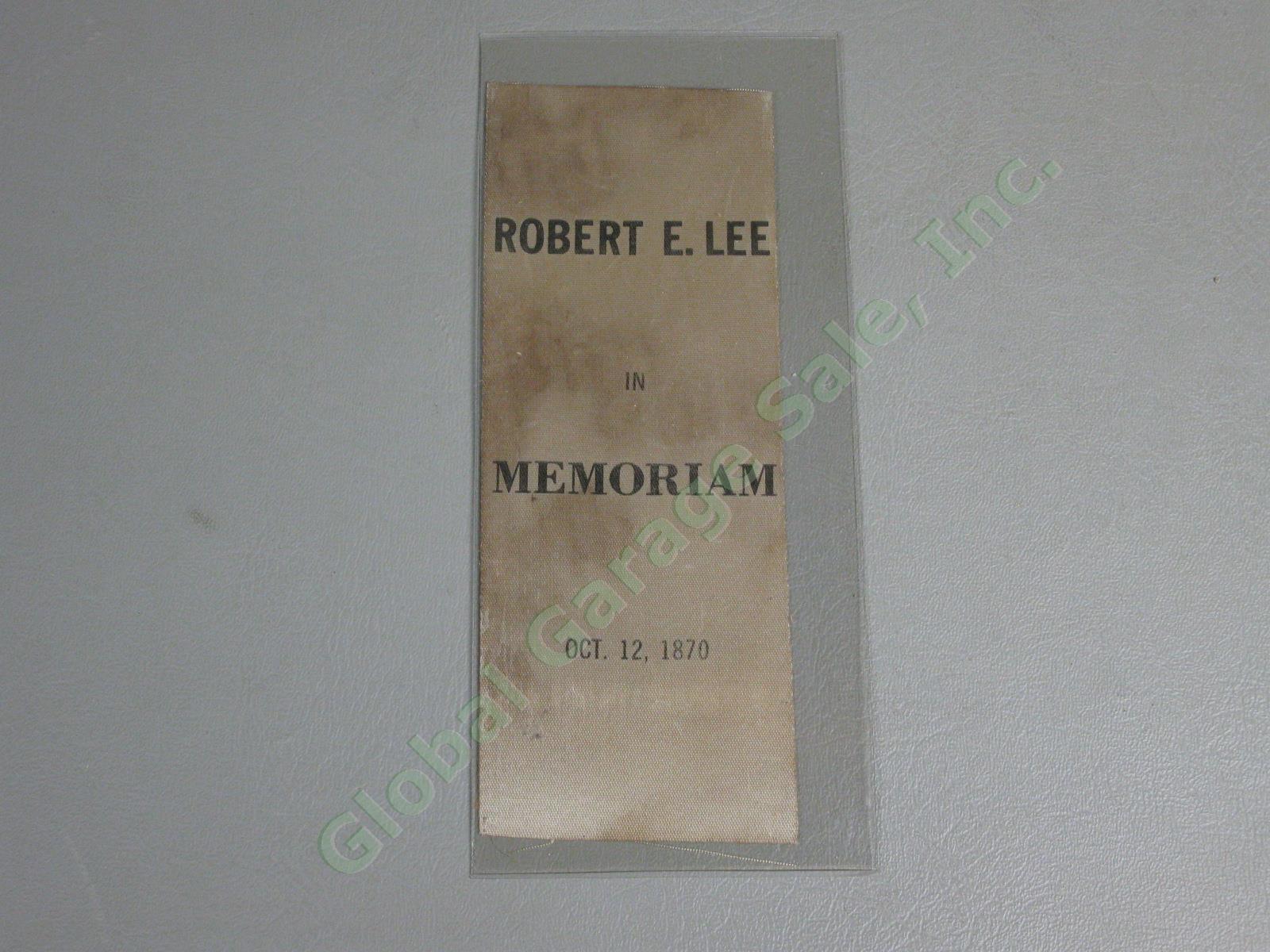 Rare Orig Civil War General Robert E Lee Memoriam Ribbon Oct 12 1870 Memorial