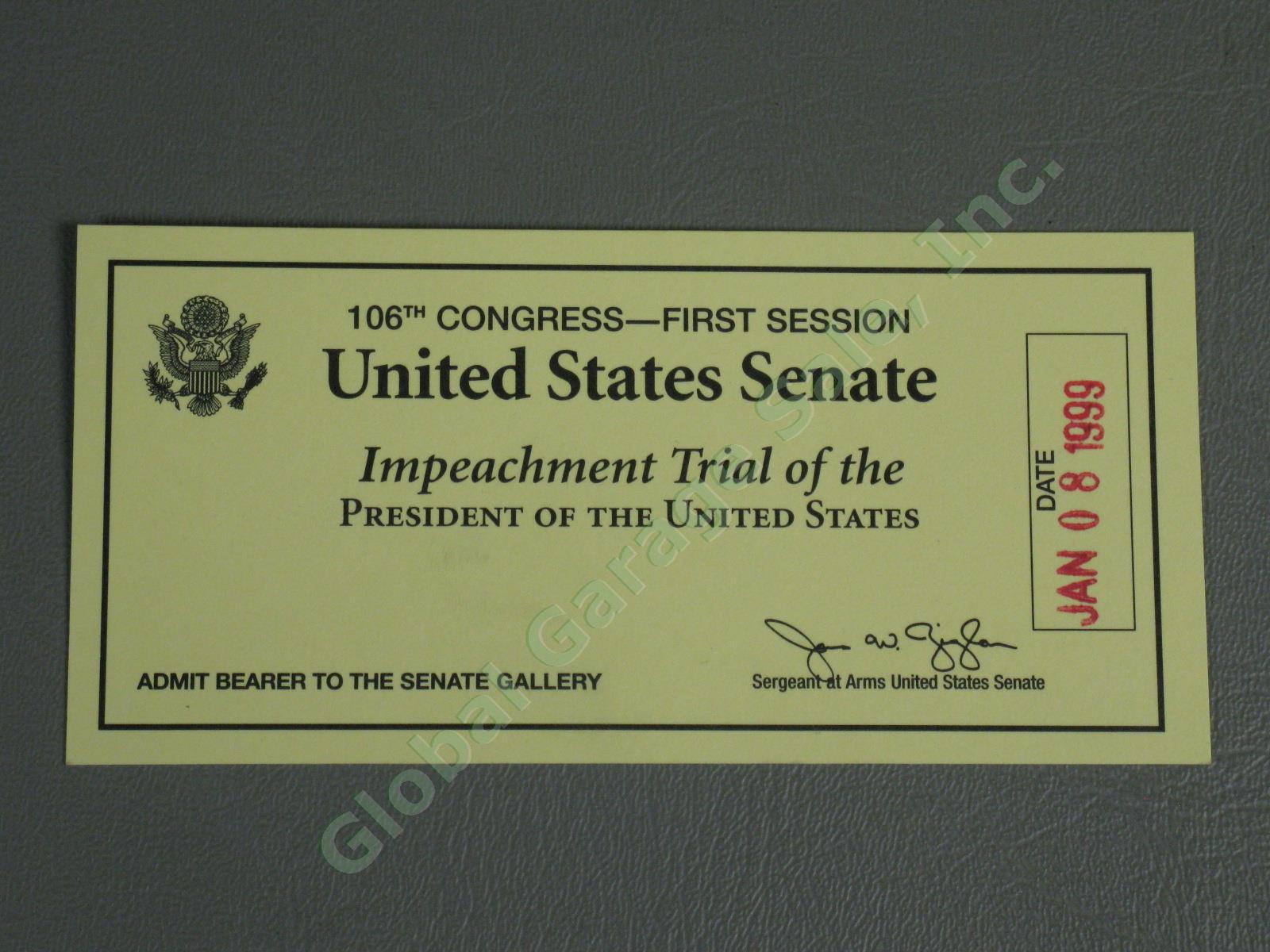 Genuine Bill Clinton Impeachment Trial Ticket January 8 1999 Senate Gallery NR!