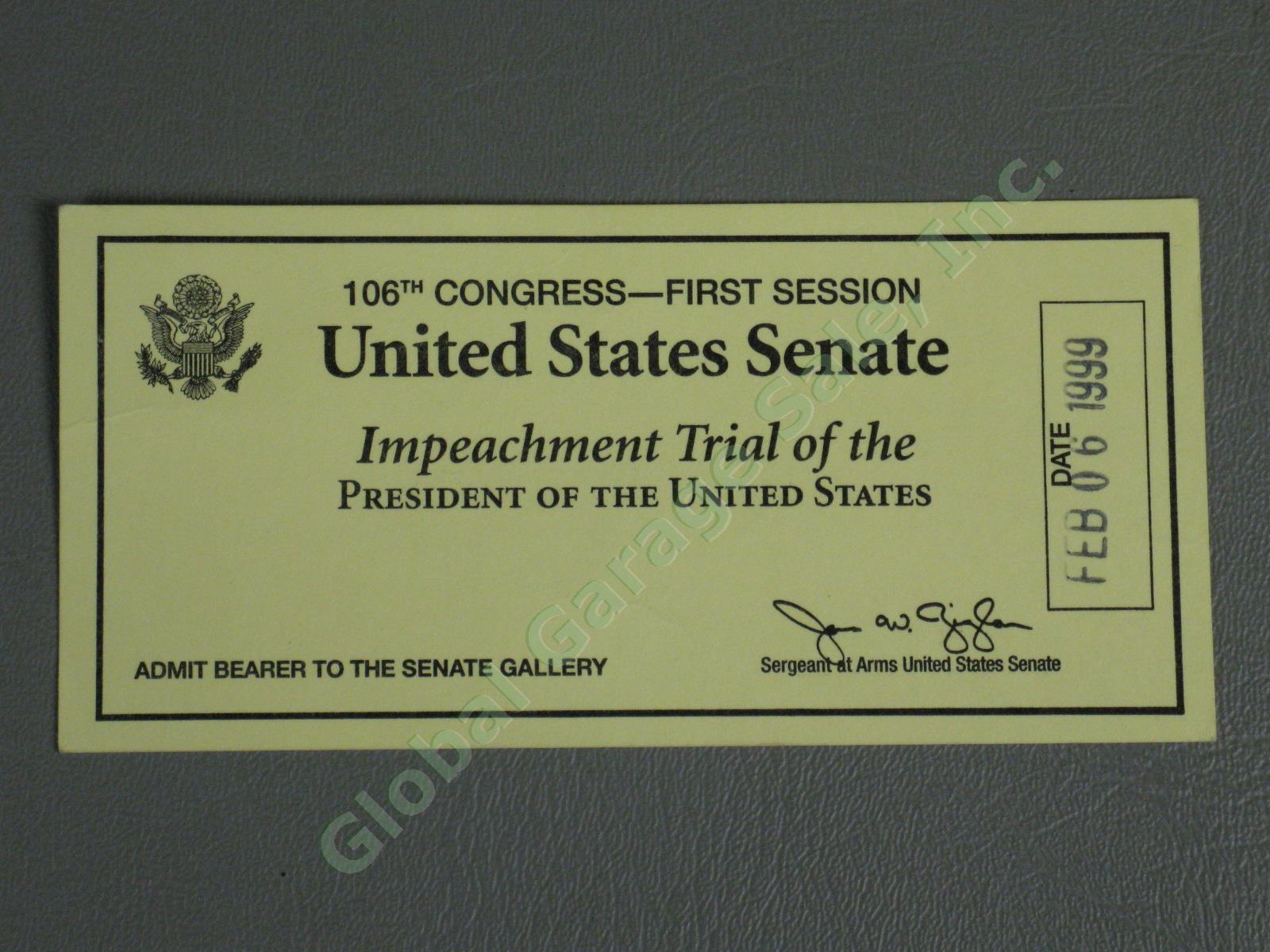Genuine Bill Clinton Impeachment Trial Ticket February 6 1999 Senate Gallery NR!