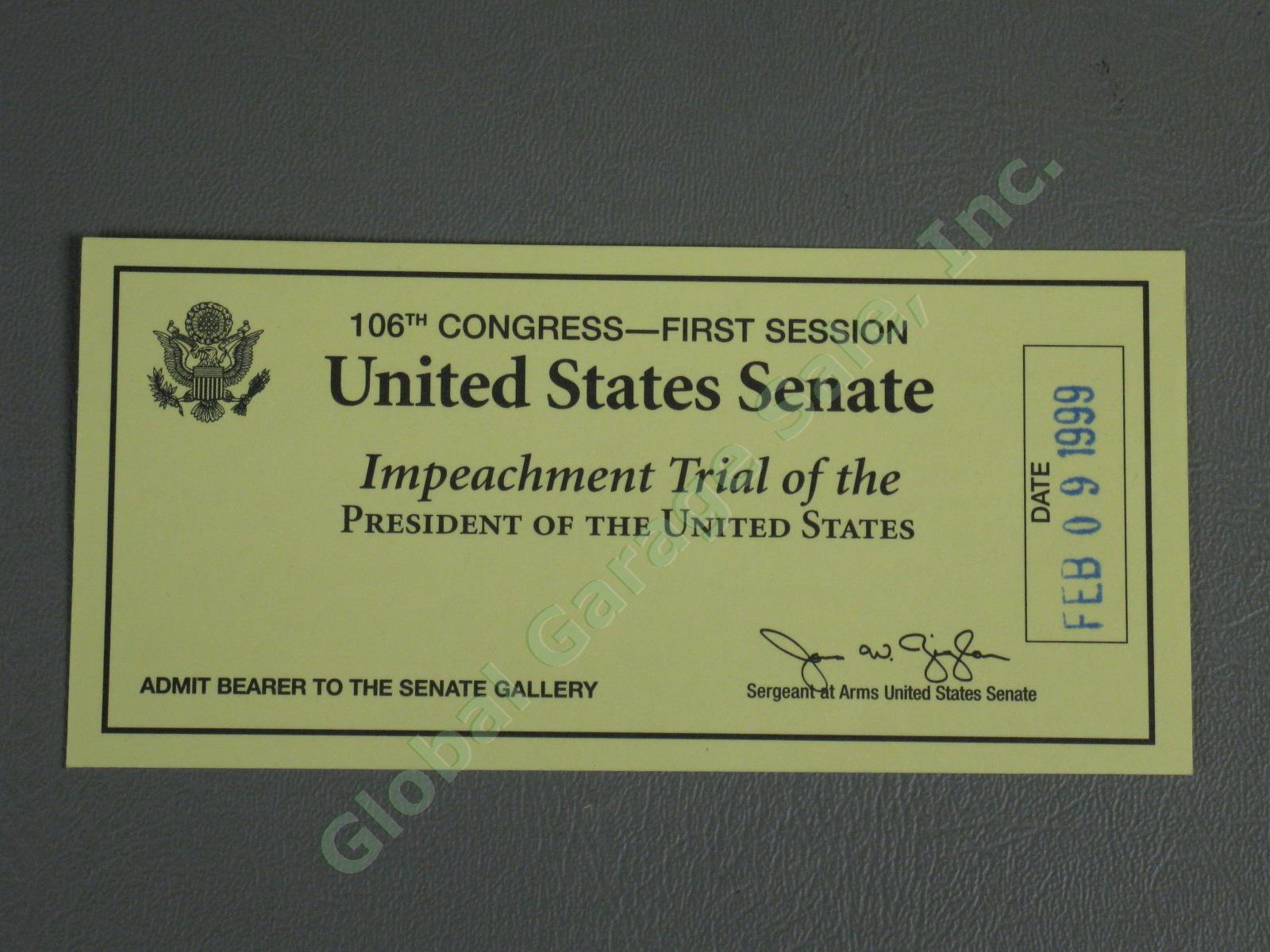 Genuine Bill Clinton Impeachment Trial Ticket February 9 1999 Senate Gallery NR!