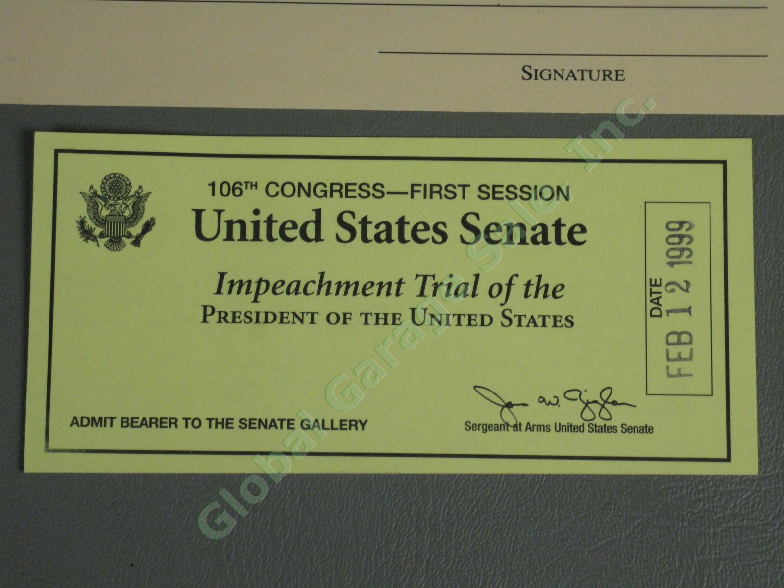 Rare Bill Clinton Impeachment Trial Ticket Final Day! Feb 12 1999 +Question Card 1