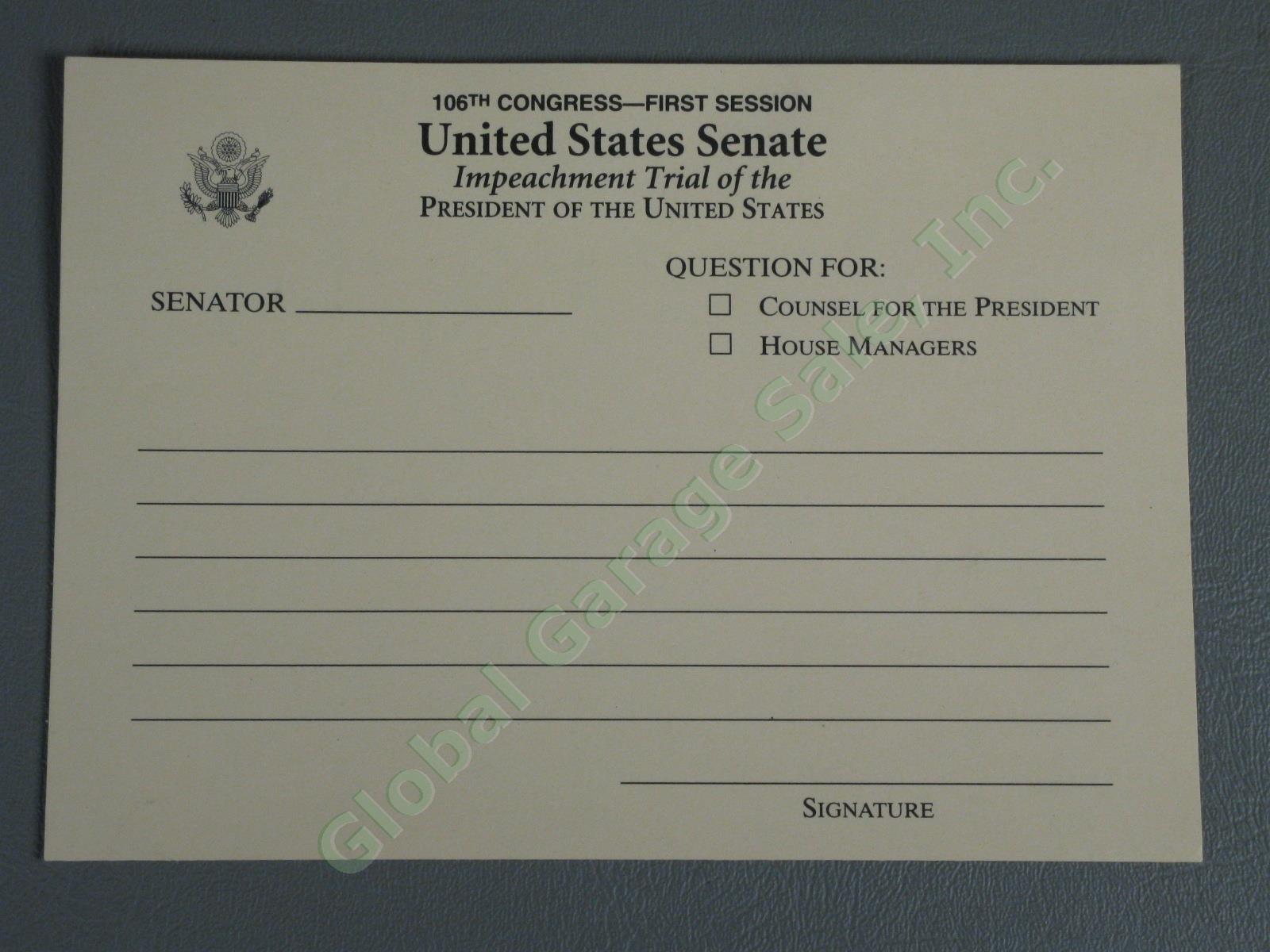 Rare Bill Clinton Impeachment Trial Ticket Final Day! Feb 12 1999 +Question Card 4