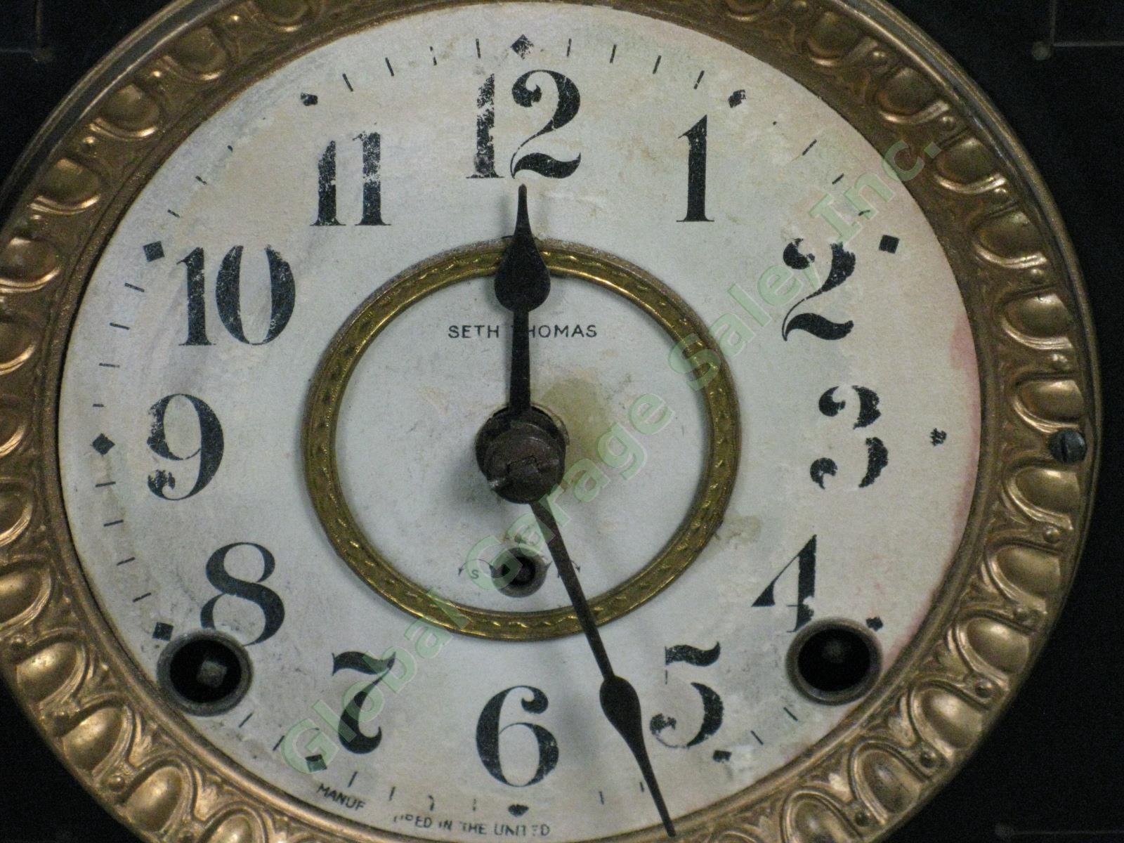 Antique Seth Thomas Green Adamantine 6-Column Mantle Clock 89C Bell Movement NR! 2