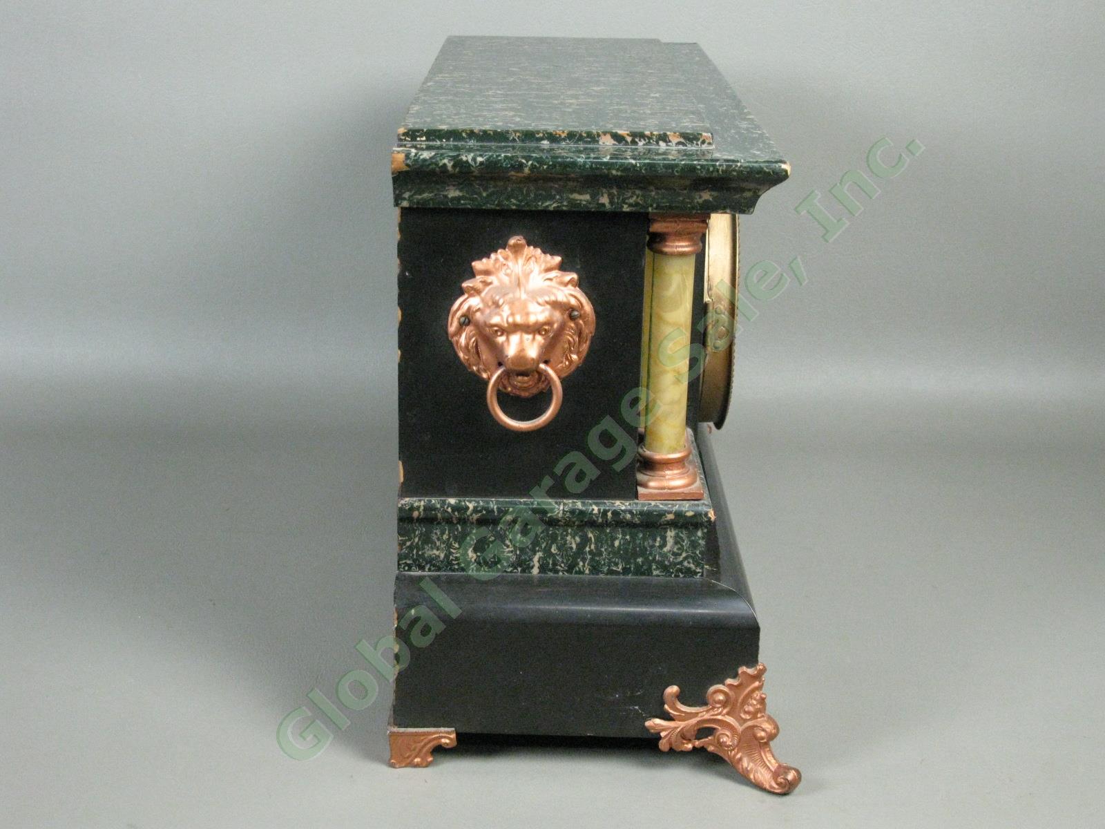 Antique Seth Thomas Green Adamantine 6-Column Mantle Clock 89C Bell Movement NR! 3