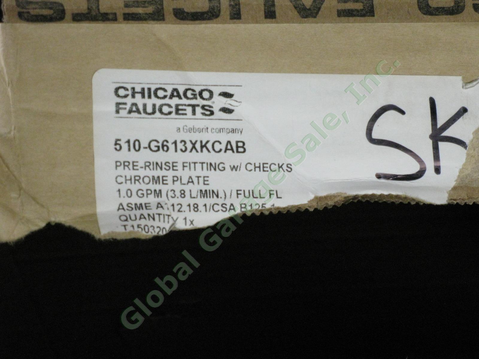 Chicago Faucets 510-G613XKCAB Pre Rinse Fitting Check Chrome Plate 60 PSI Valve 9