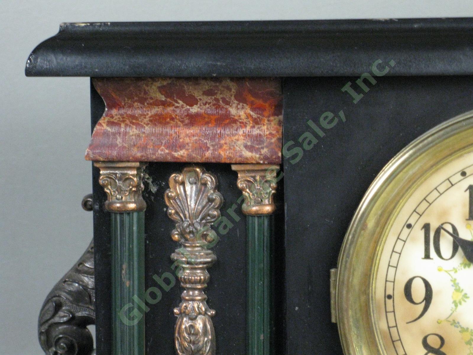 Vtg Antique Sessions 4 Column Mantle Clock Runs + Chimes! w/ Key + Pendulum NR! 1