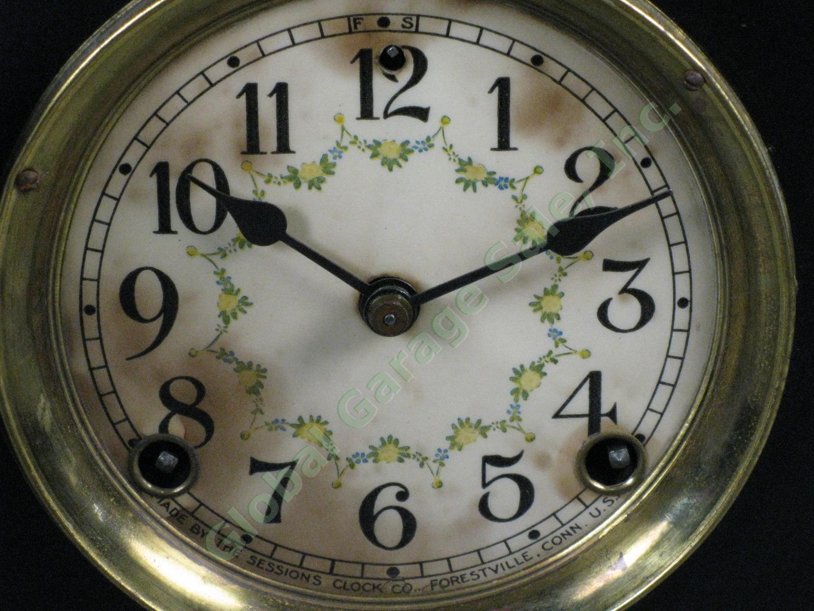 Vtg Antique Sessions 4 Column Mantle Clock Runs + Chimes! w/ Key + Pendulum NR! 2