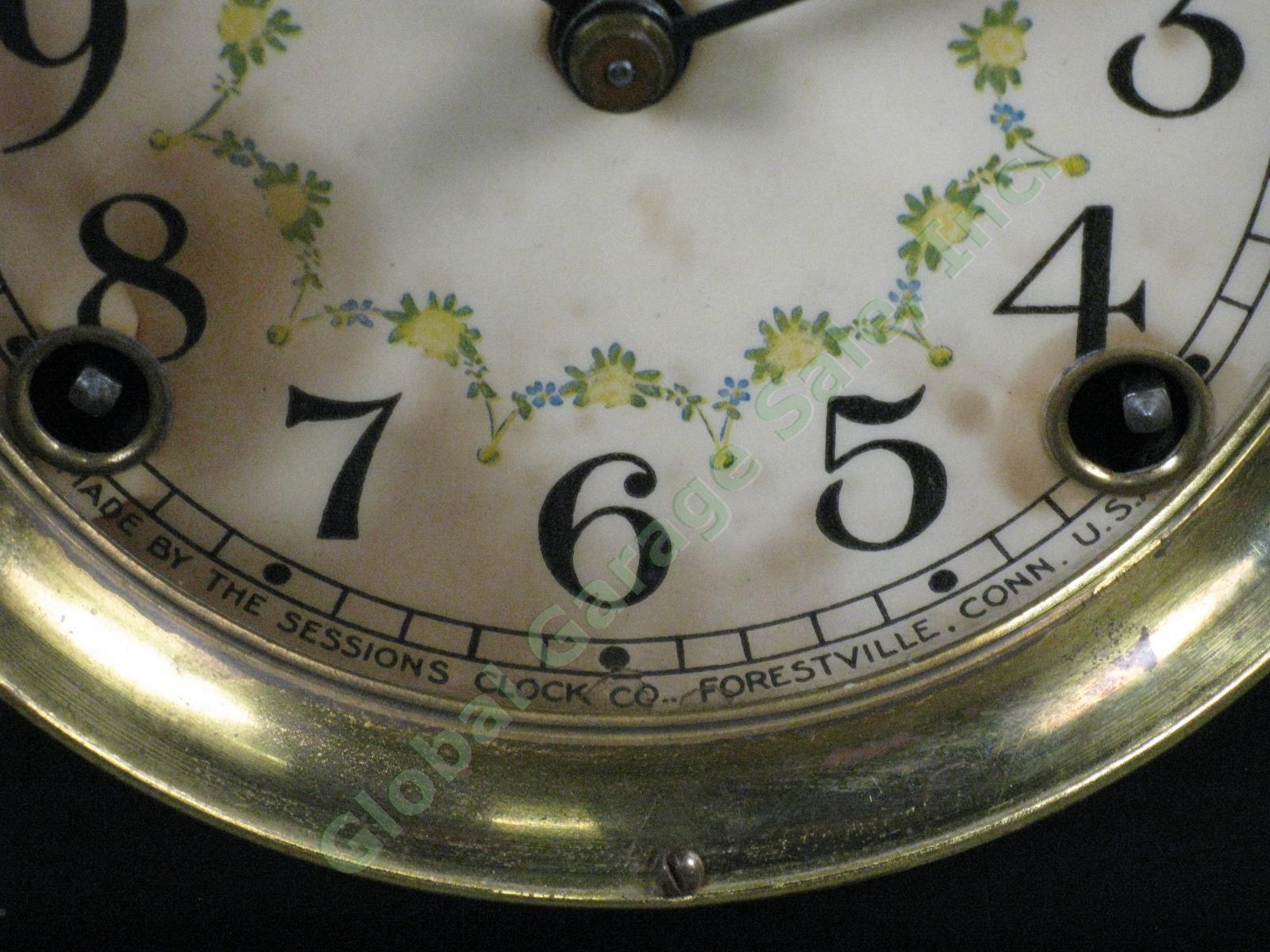 Vtg Antique Sessions 4 Column Mantle Clock Runs + Chimes! w/ Key + Pendulum NR! 3