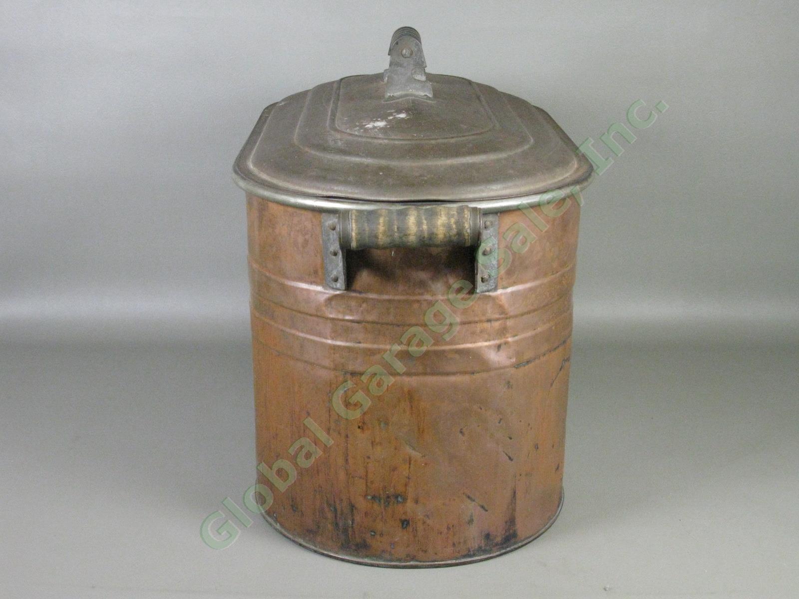 Vtg Antique Primitive Atlantic Copper Boiler Cooker Wash Tub w/Lid 27"x17"x13" 2