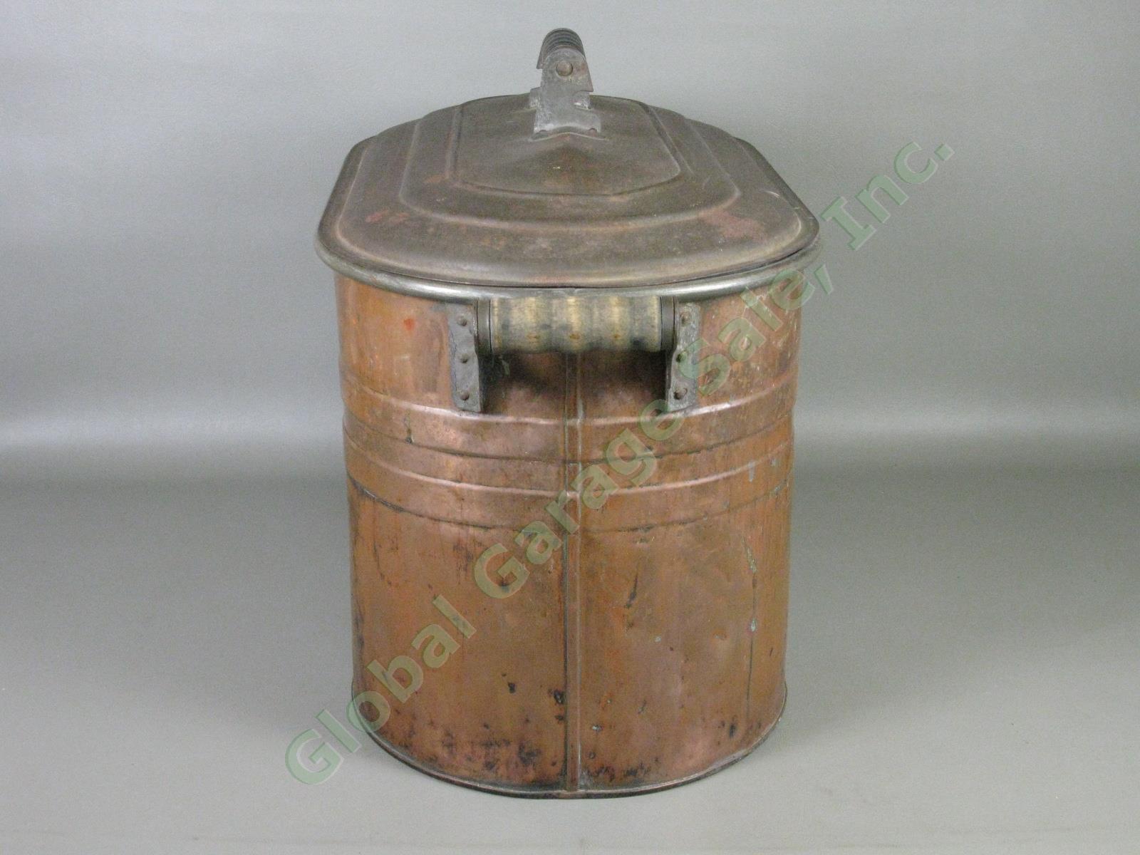 Vtg Antique Primitive Atlantic Copper Boiler Cooker Wash Tub w/Lid 27"x17"x13" 4