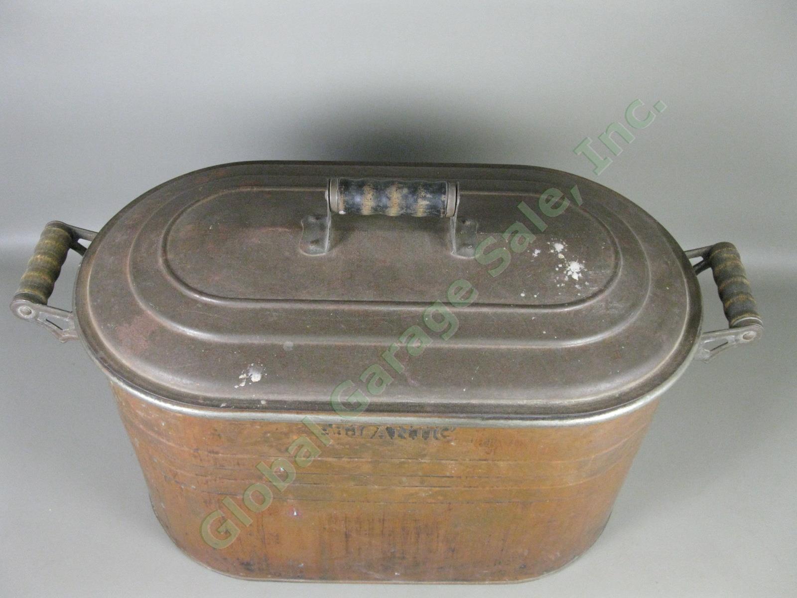 Vtg Antique Primitive Atlantic Copper Boiler Cooker Wash Tub w/Lid 27"x17"x13" 5