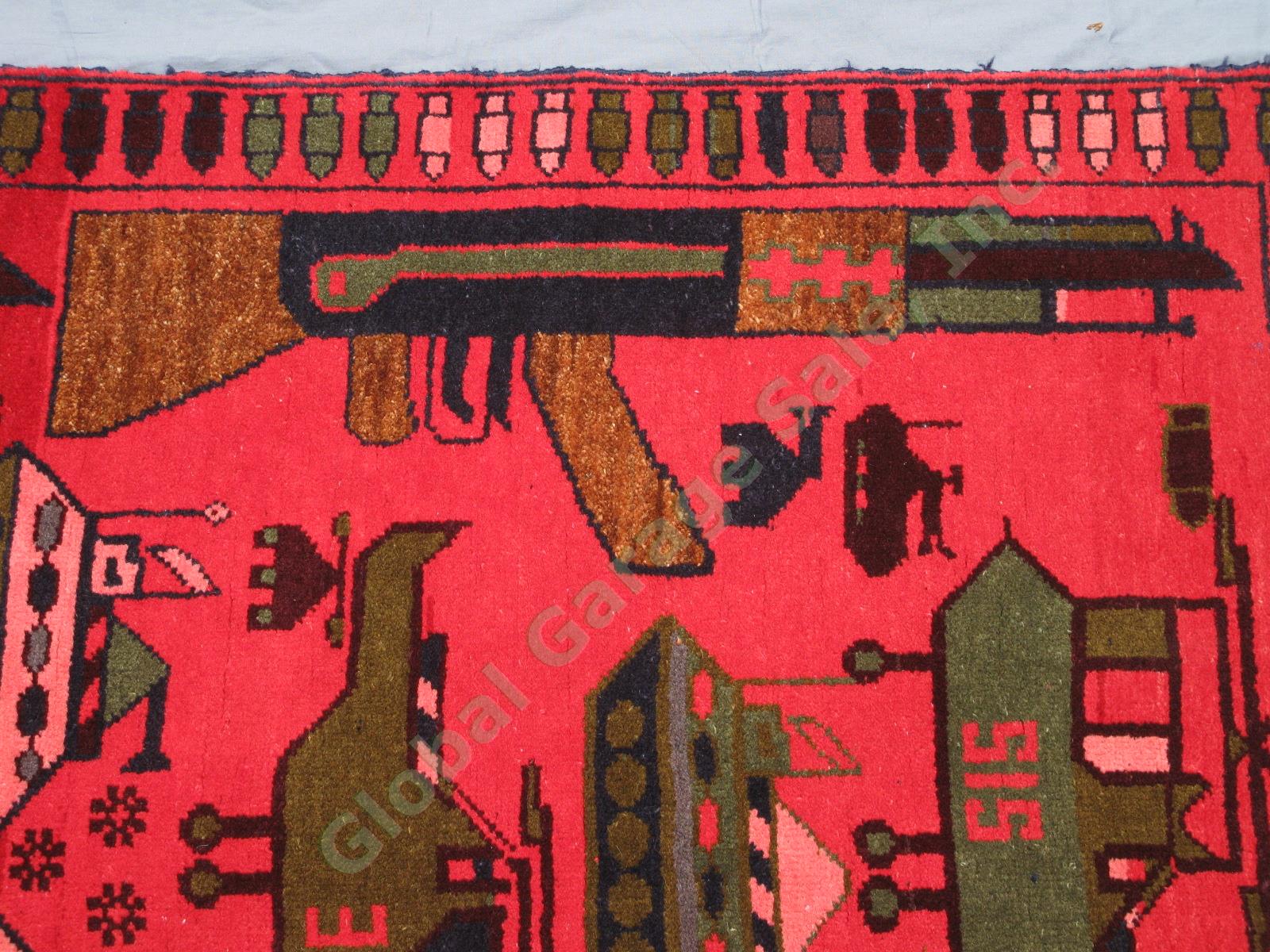 Authentic Afghan Tribal War Rug Circa 2007 Tanks Helicopters AK-47 38.5"x60" NR 3