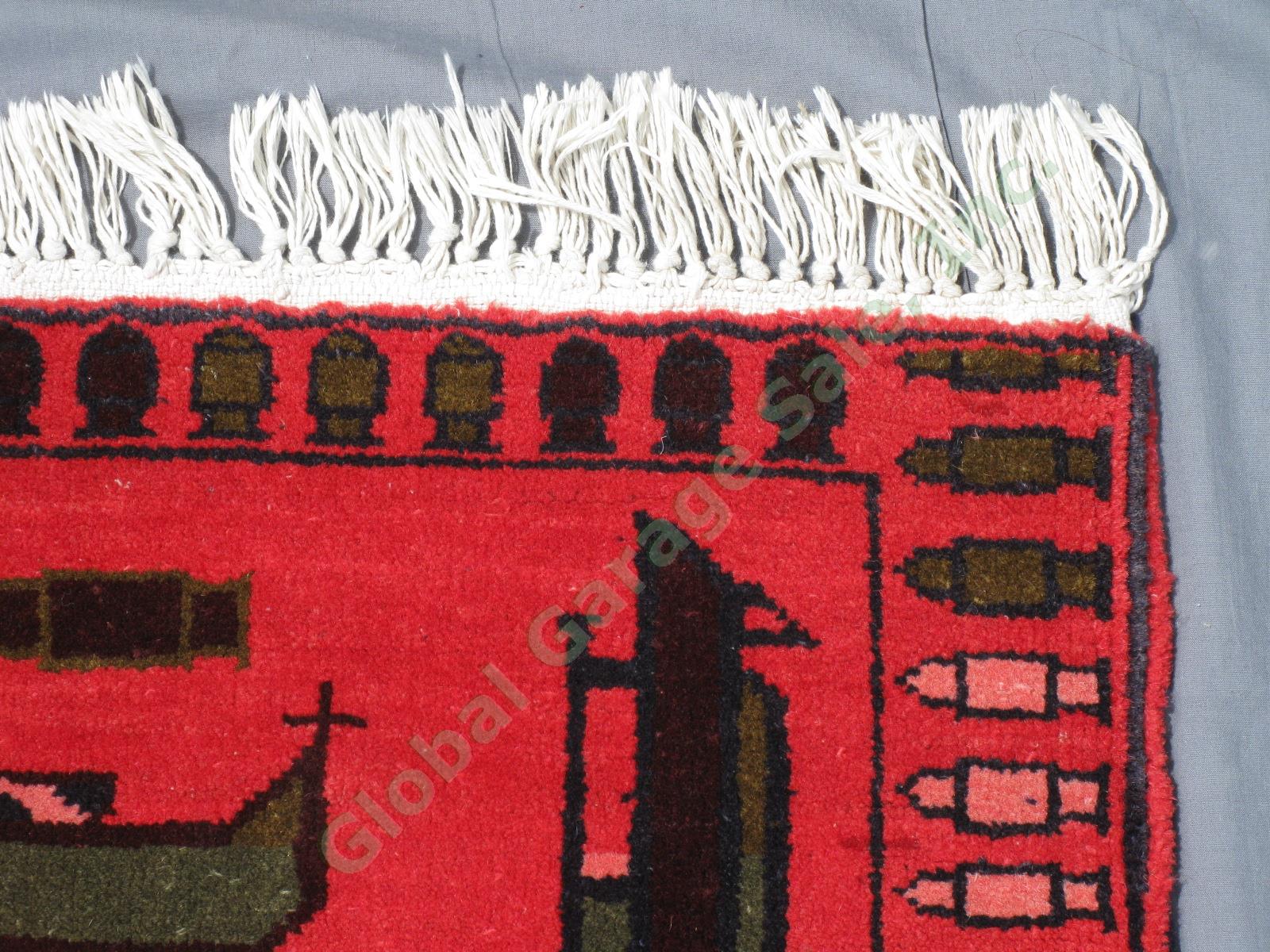 Authentic Afghan Tribal War Rug Circa 2007 Tanks Helicopters AK-47 38.5"x60" NR 4